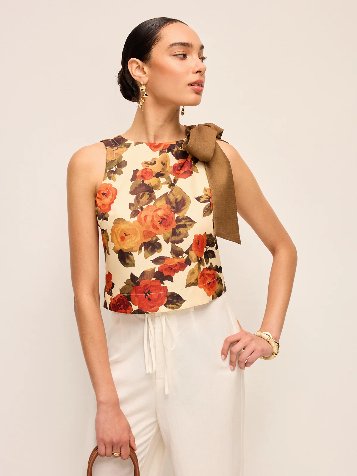 Floral Print Bow Detail Tank Top - Takermore