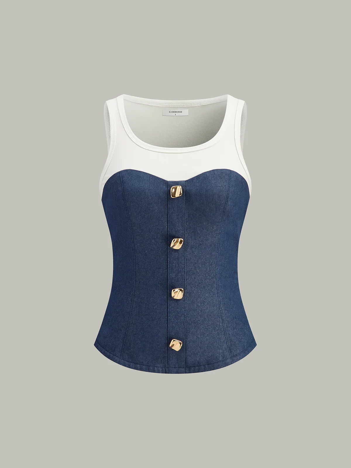 Cotton-Paneled Faux Denim Tank Top - Takermore