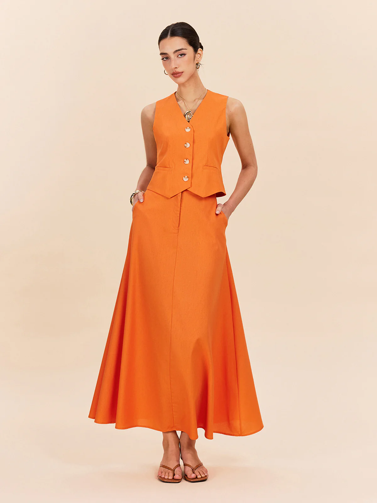 Cotton & Linen Pocket Detail Skirt Set - Takermore