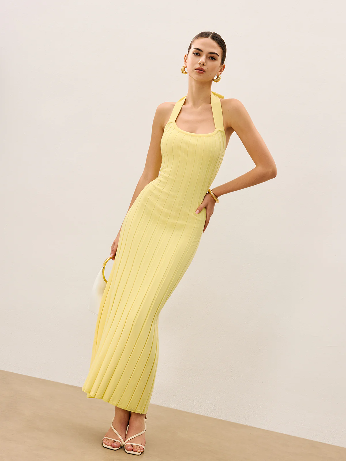 Halter Neck Ribbed Knit Dress - Takermore