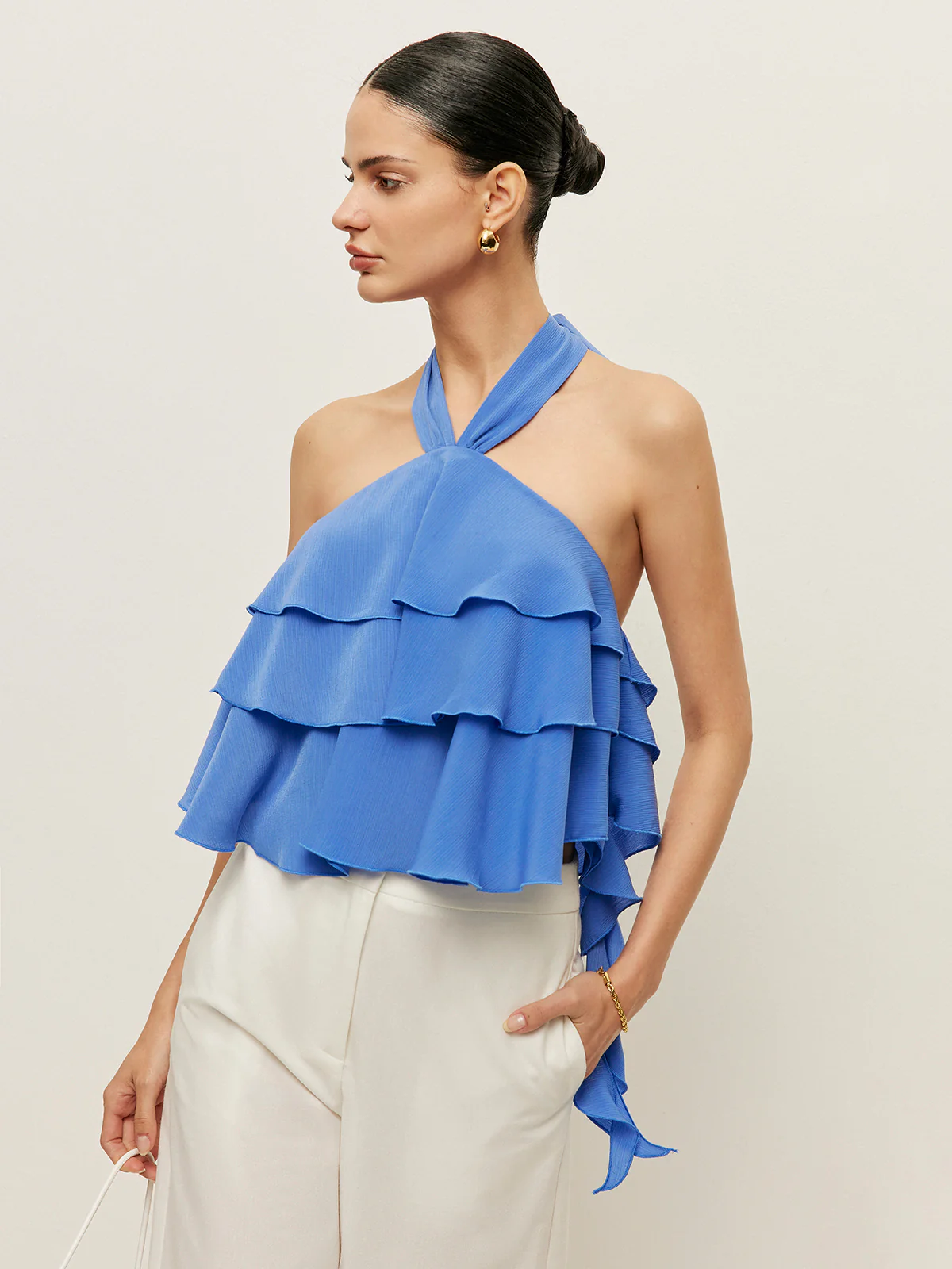 Halter Neck Ruffled Top - Takermore