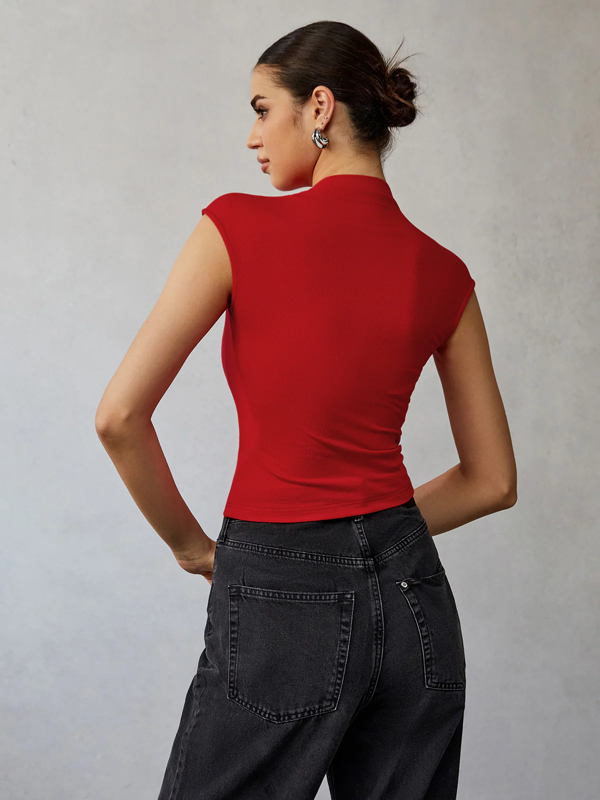 Mock Neck Cap Sleeve T-Shirt - Takermore