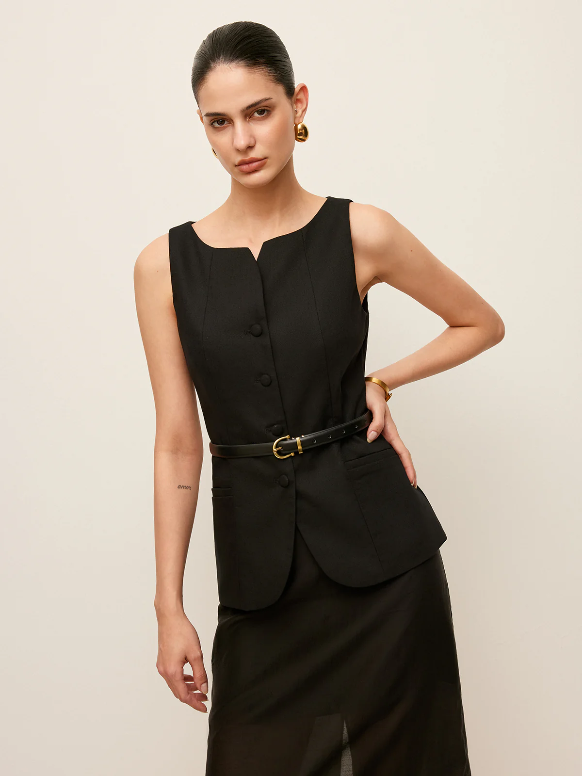 Cotton & Linen Button-Front Vest Without Belt - Takermore