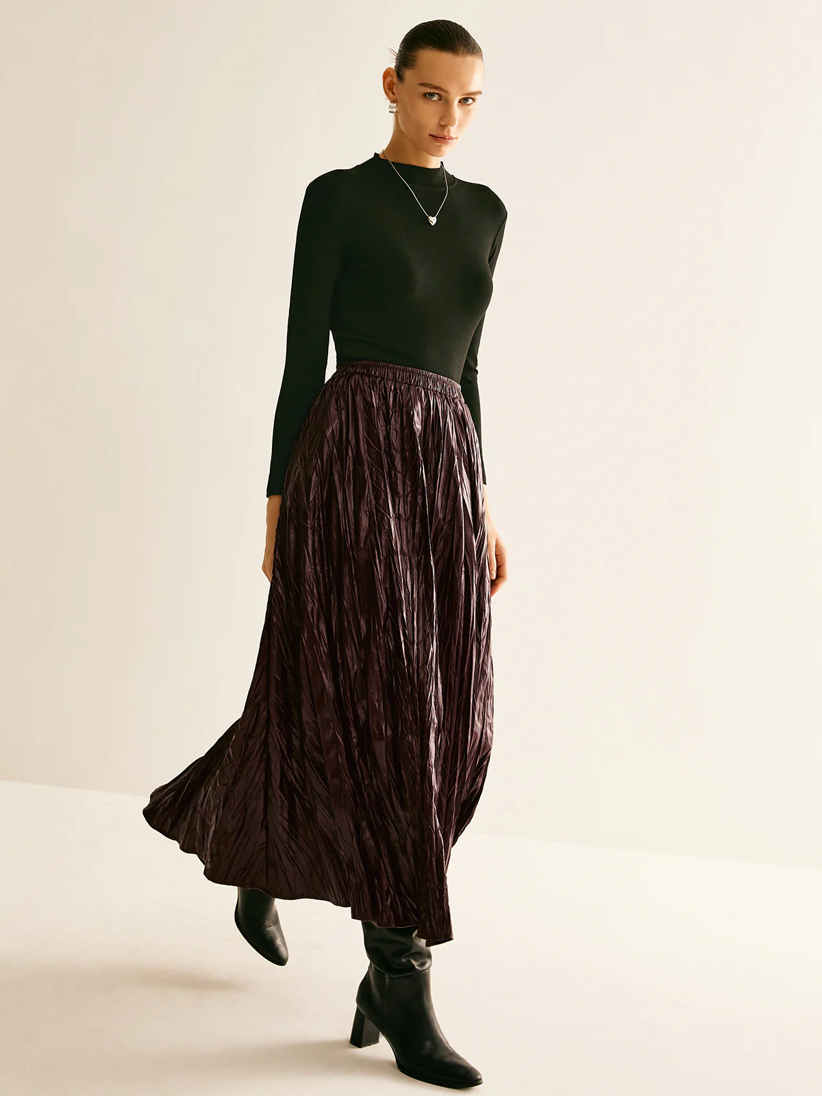 Elastic Waist Faux Leather Skirt - Takermore