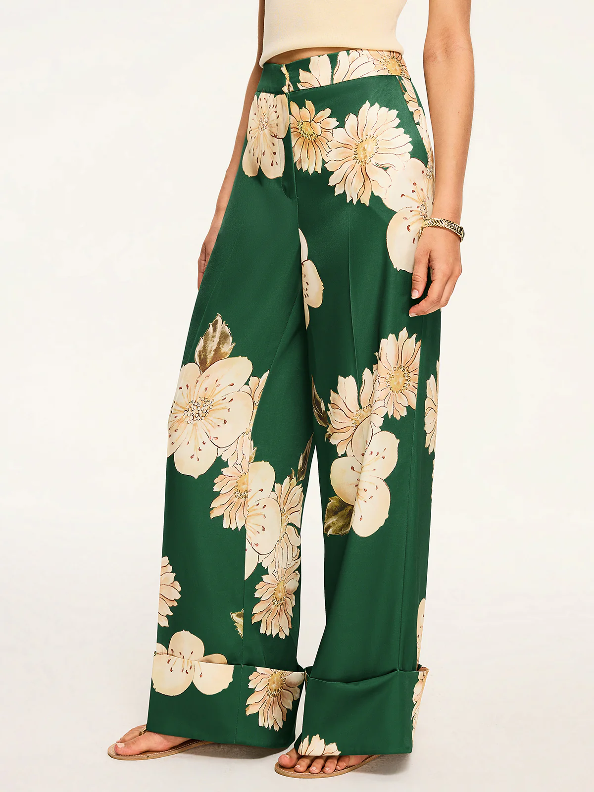 Floral Print Wide-Leg Pants - Takermore