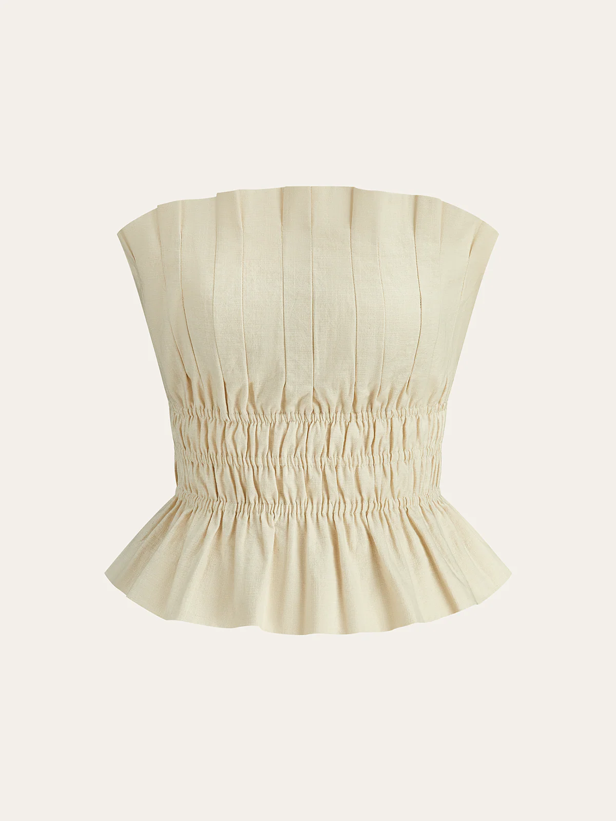 Cotton & Linen Strapless Smocked Peplum Top - Takermore