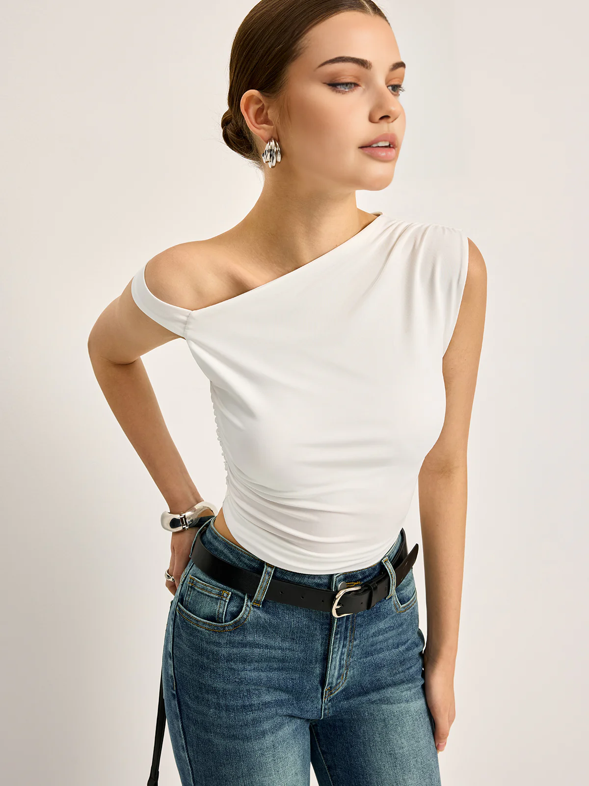 Asymmetrical Cutout Ribbed Top - Takermore