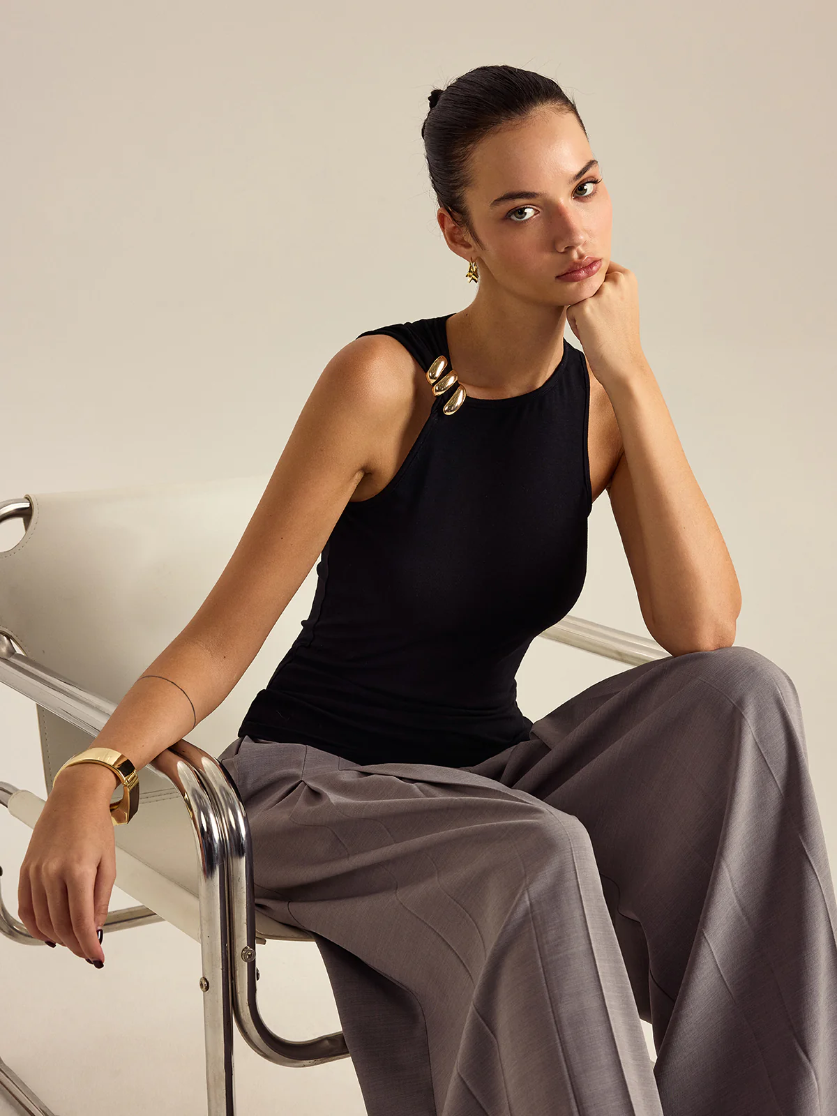 Metal Decor Sleeveless Top - Takermore