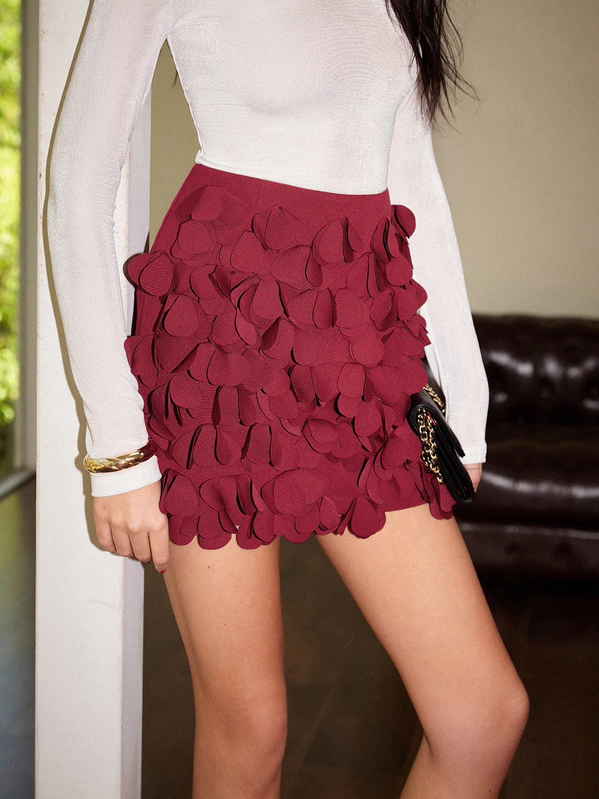 Mid-Waist Petal-Detail A-Line Skirt - Takermore