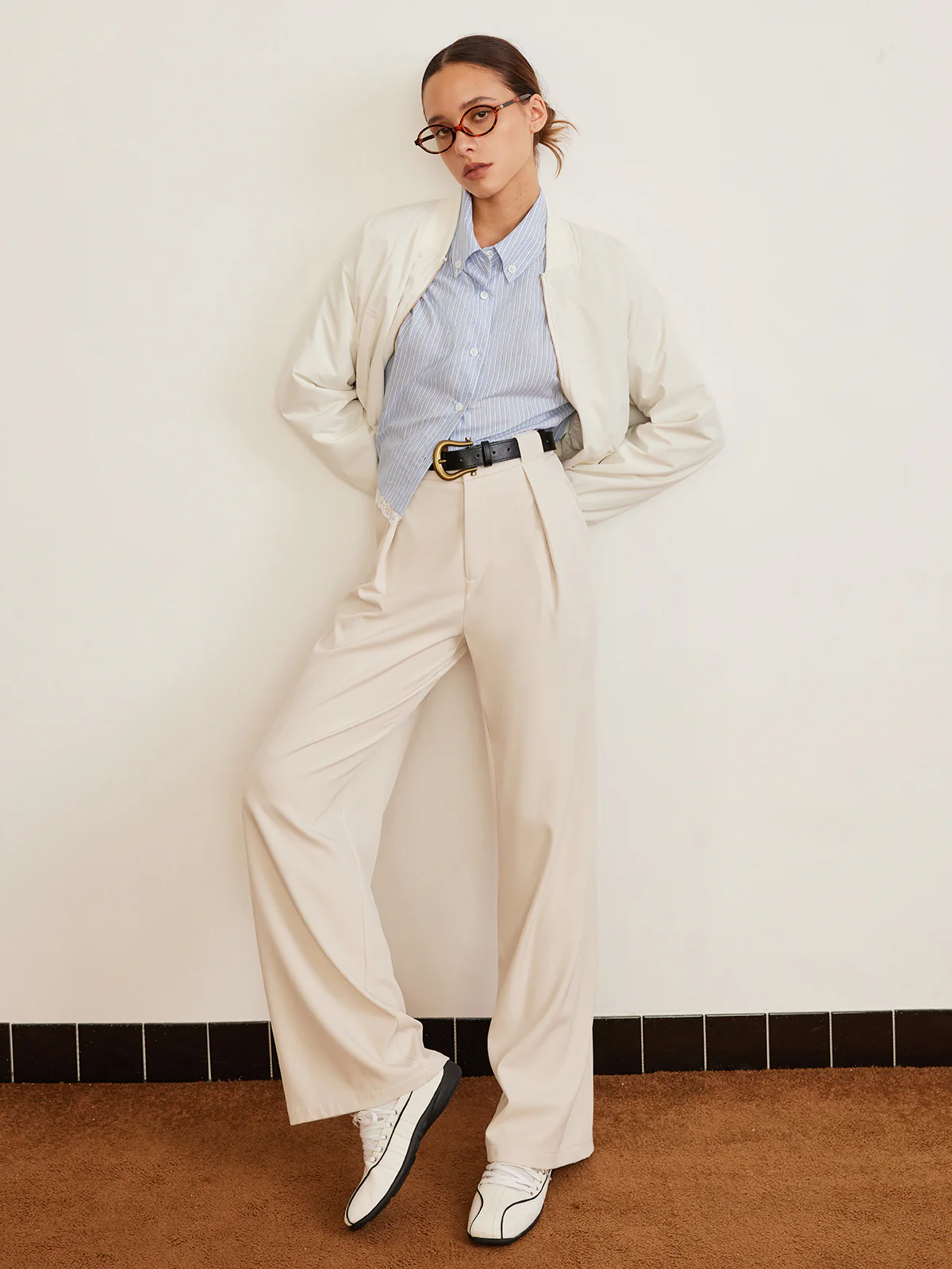 Pleated High-Waist Belted Pants - Takermore