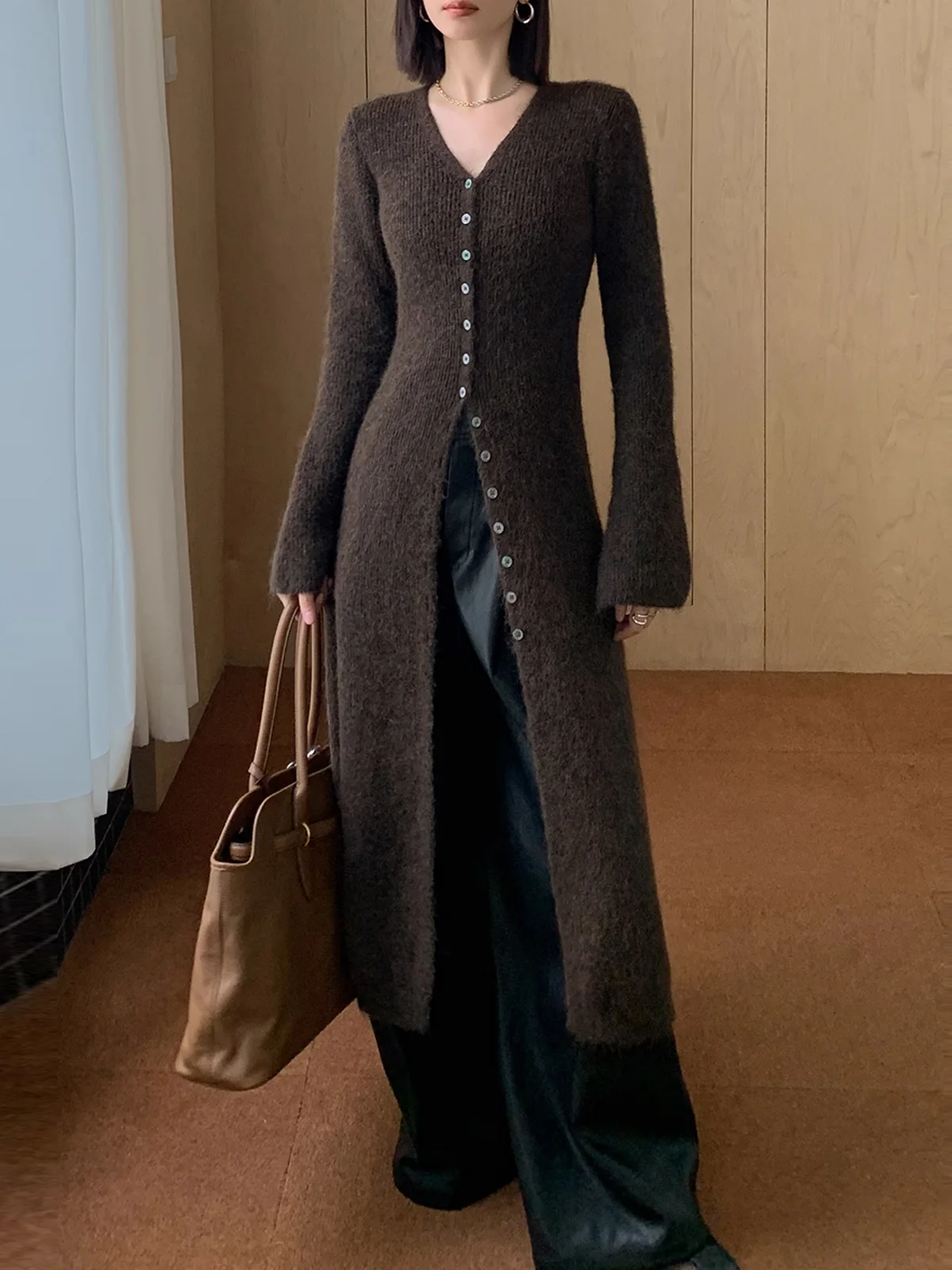 Stacking V-Neck Split Breasted Sweater Dress - Takermore