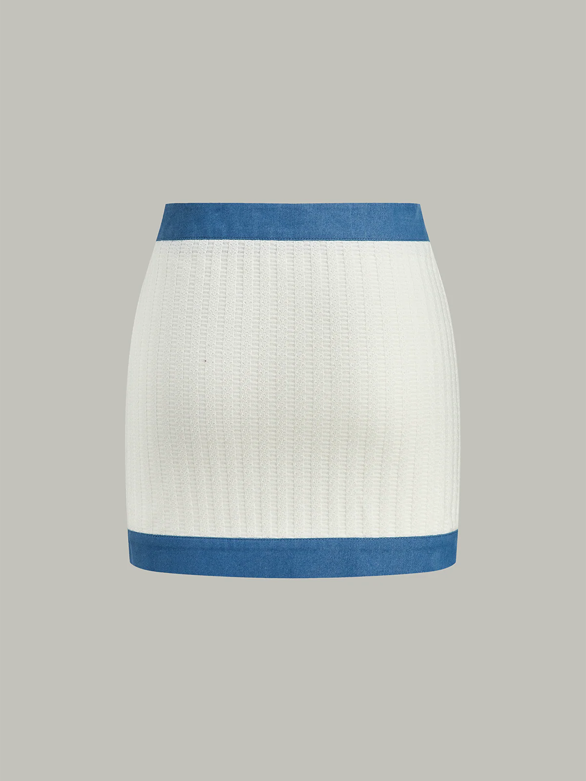 Denim-Trimmed Knit Mini Skirt with Metal Button - Takermore