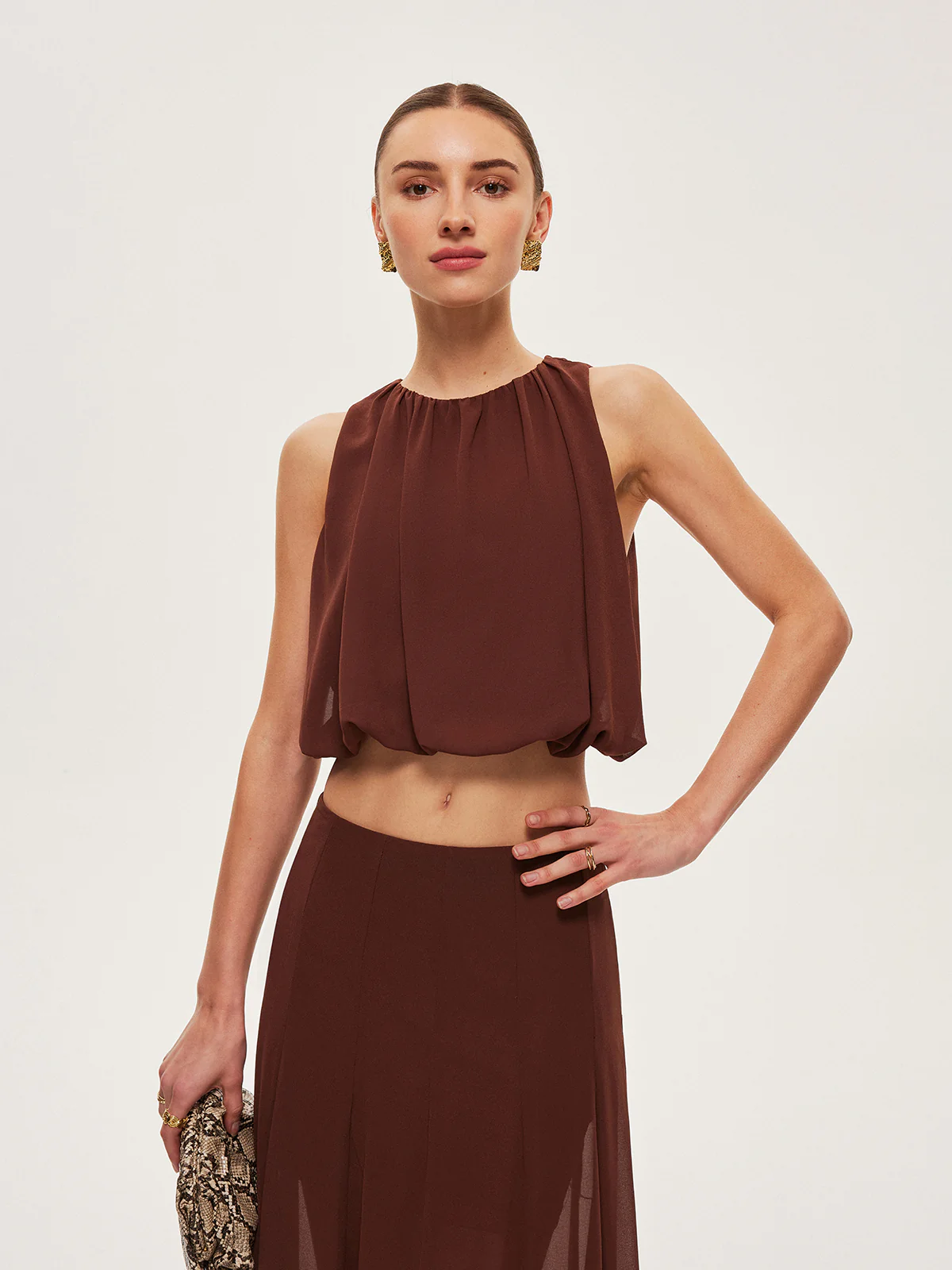 Chiffon Sleeveless Crop Top - Takermore