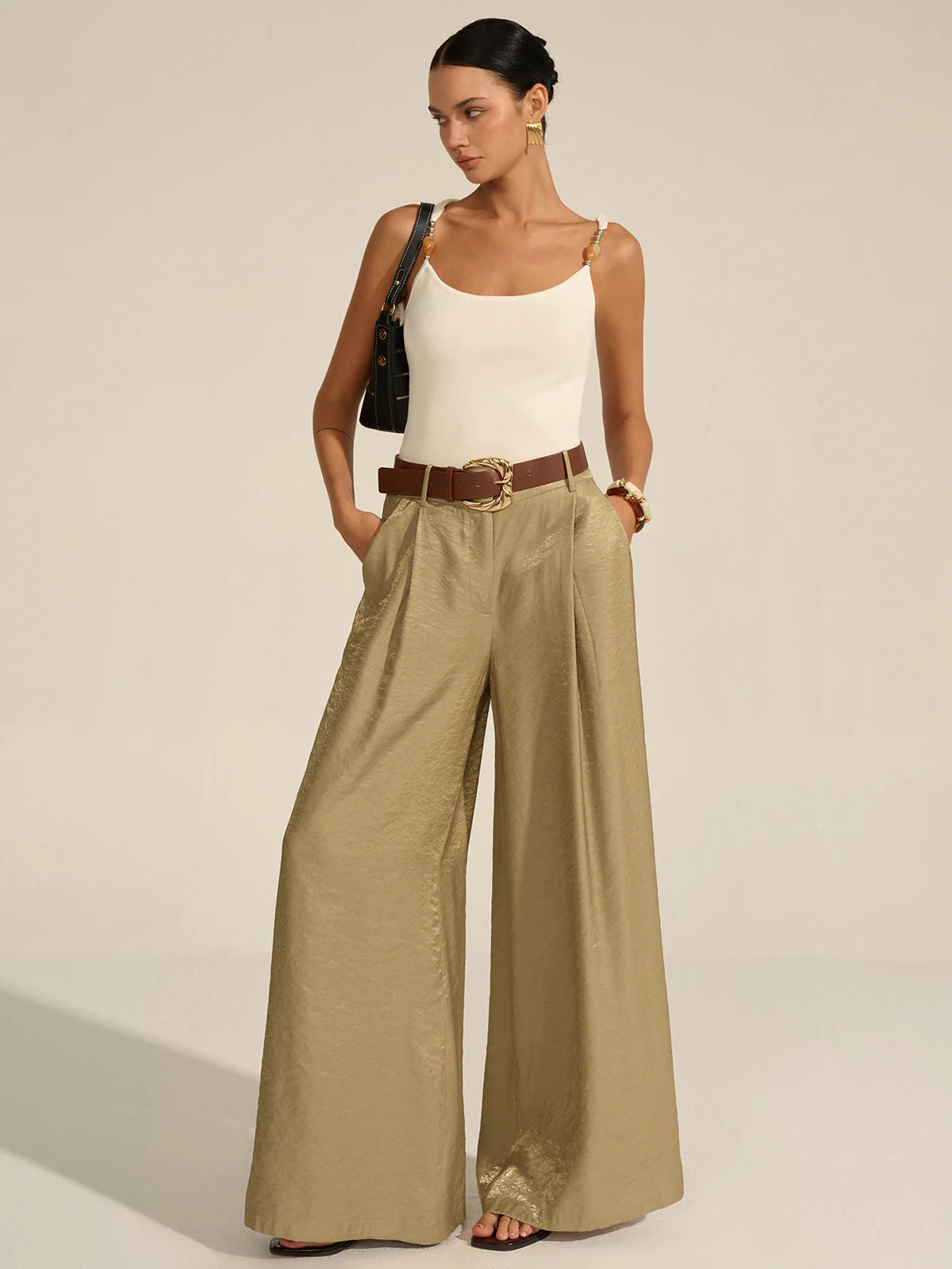 Belted Wide-Leg Pants - Takermore