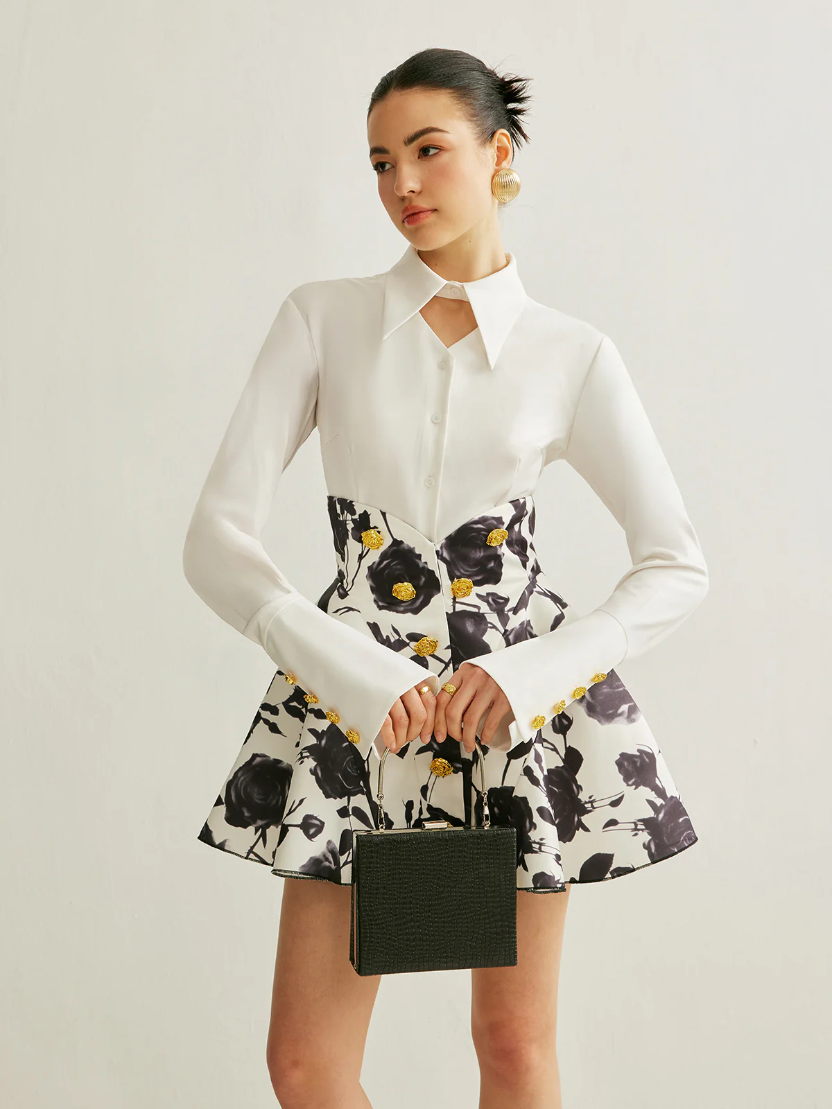 Metal Button Cutout Polo Shirt - Takermore