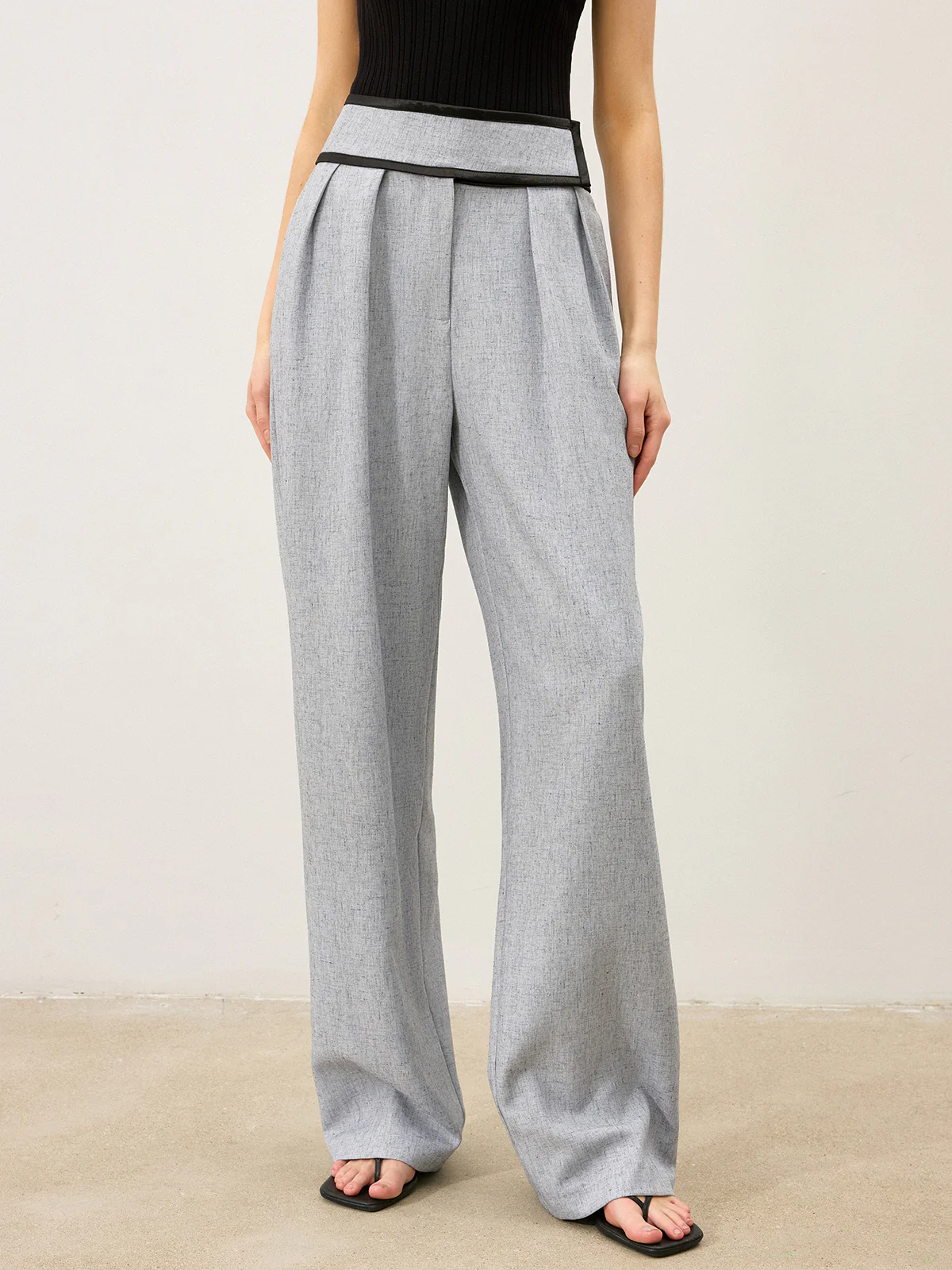 Contrast Waistband Wide - Leg Pants - Takermore