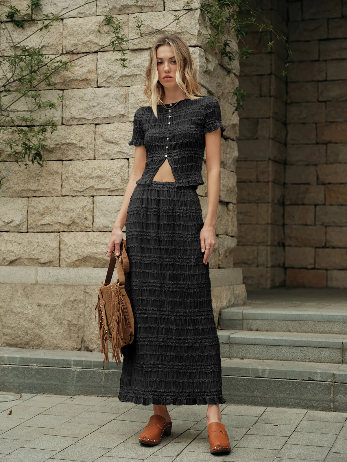 Ruffled Crop Top Skirt Set - Takermore