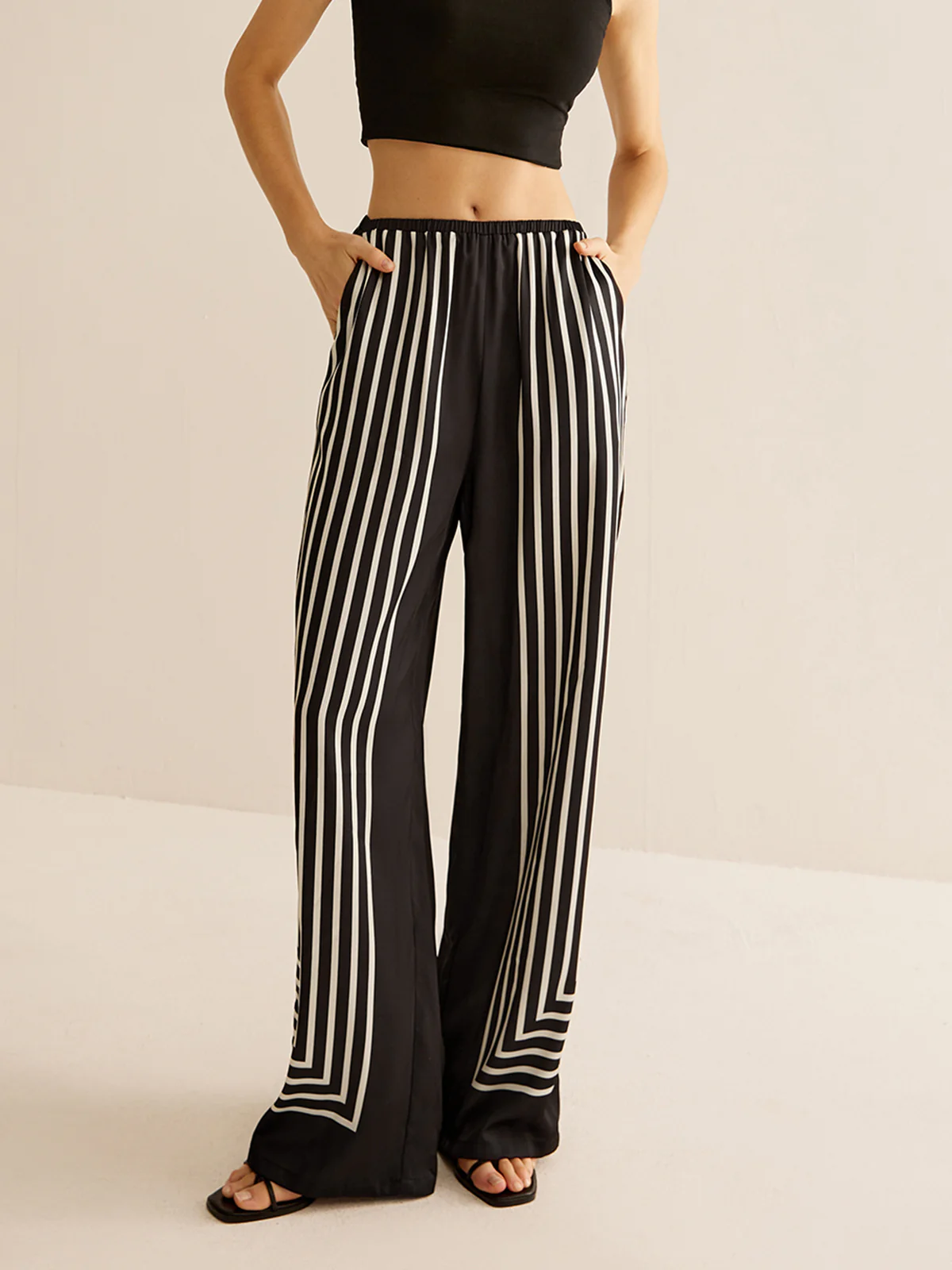 Geometric Pinstripe Satin Pants - Takermore