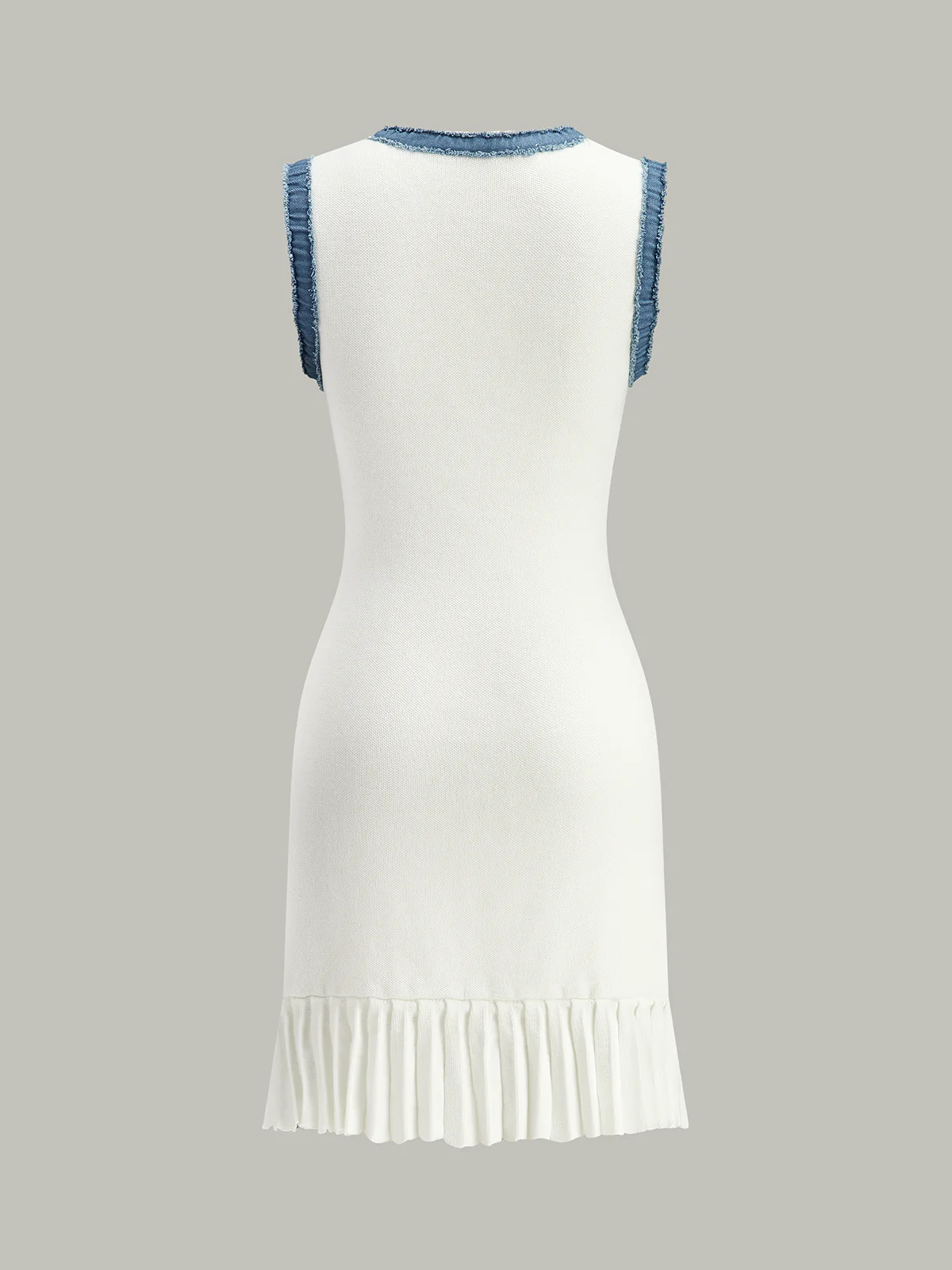 Denim Trim Button-Front Ruffle Hem Midi Dress - Takermore