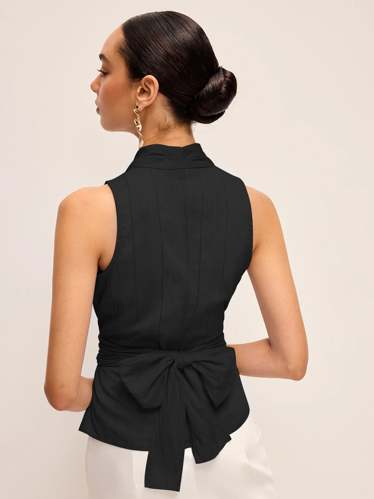 Cotton Draped Wrap Top With Back Bow - Takermore