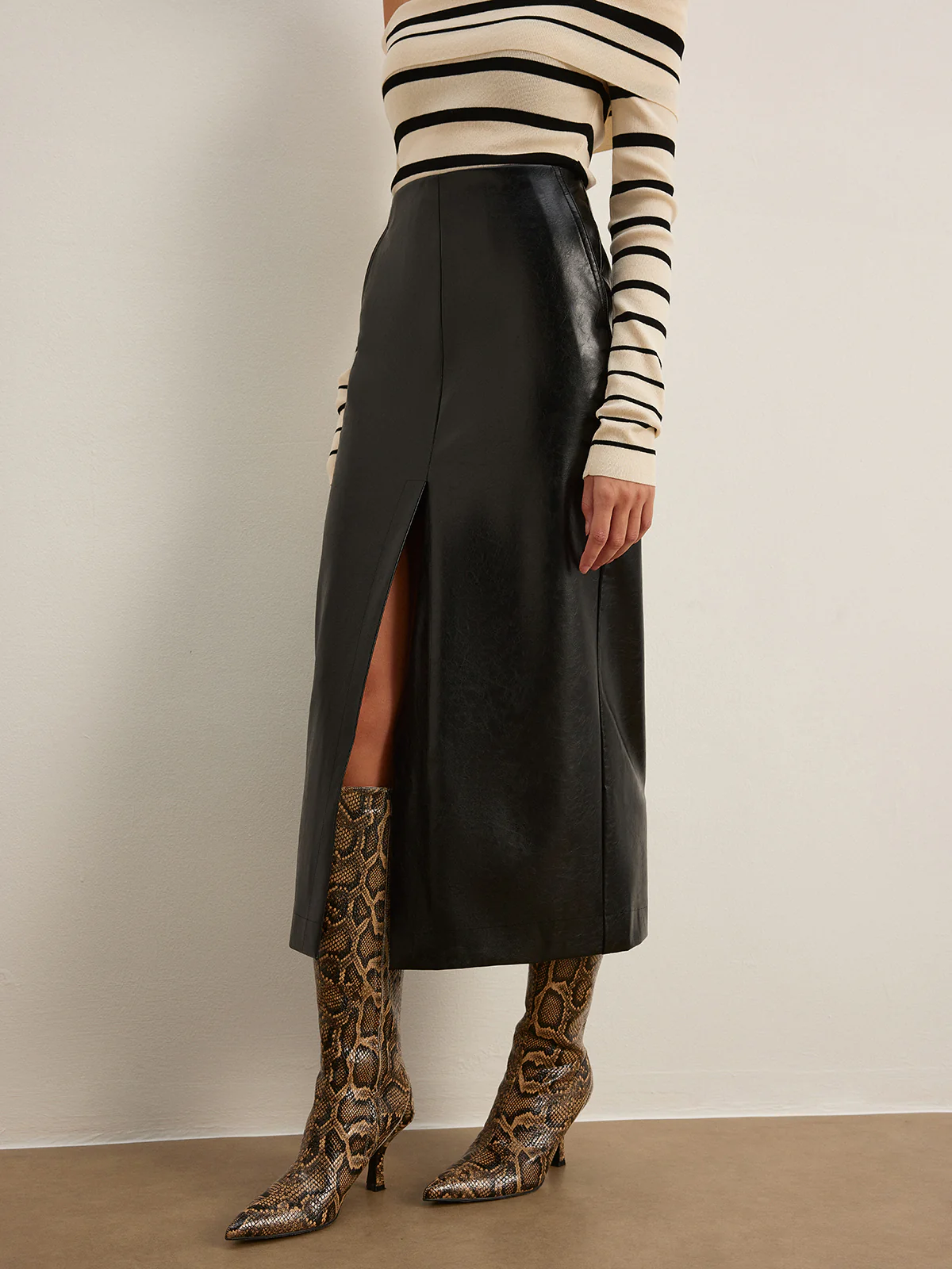 Double Sided Split Faux Leather Skirt - Takermore