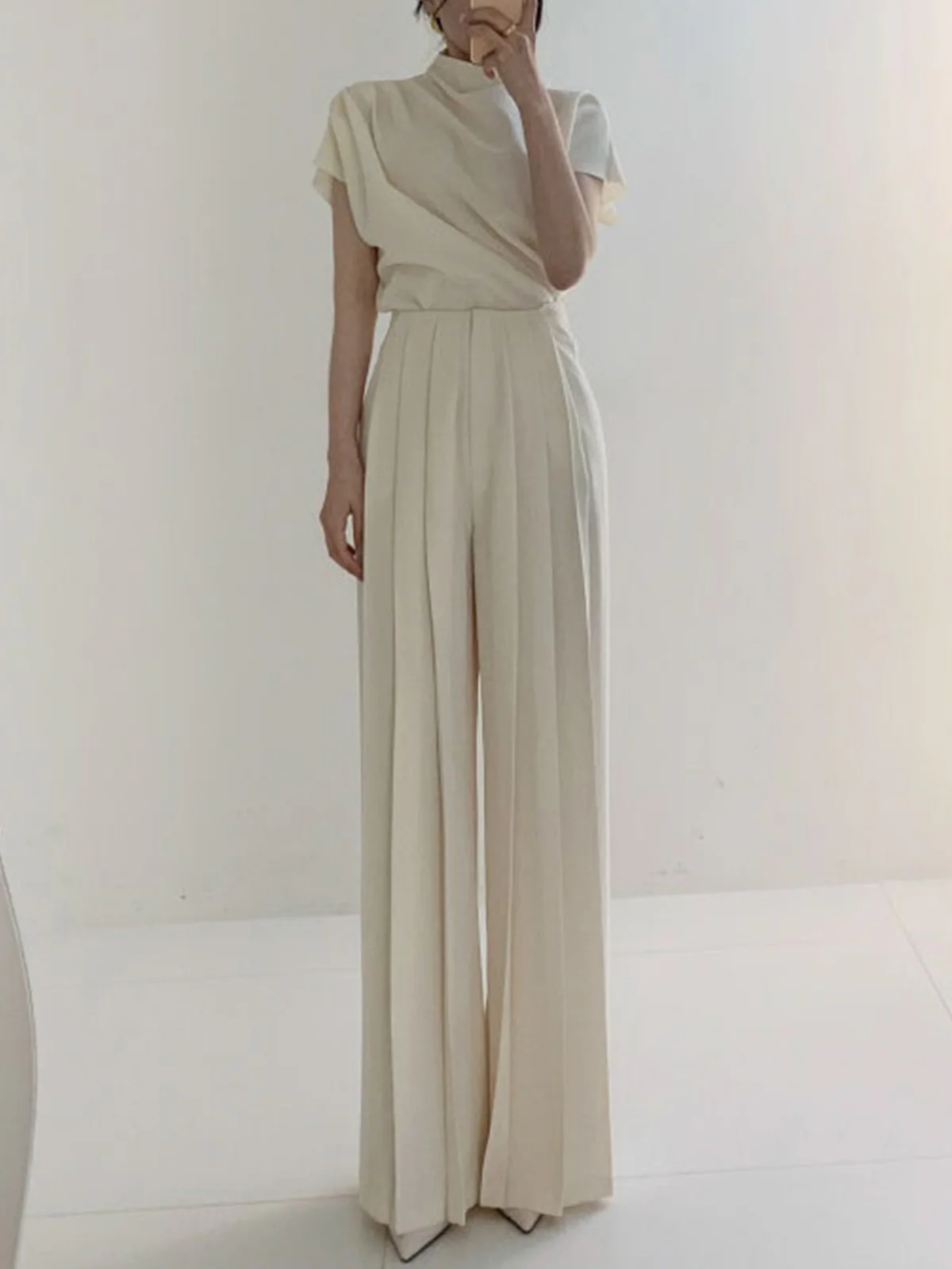 Pleated High Waist Wide Leg Pants - Takermore