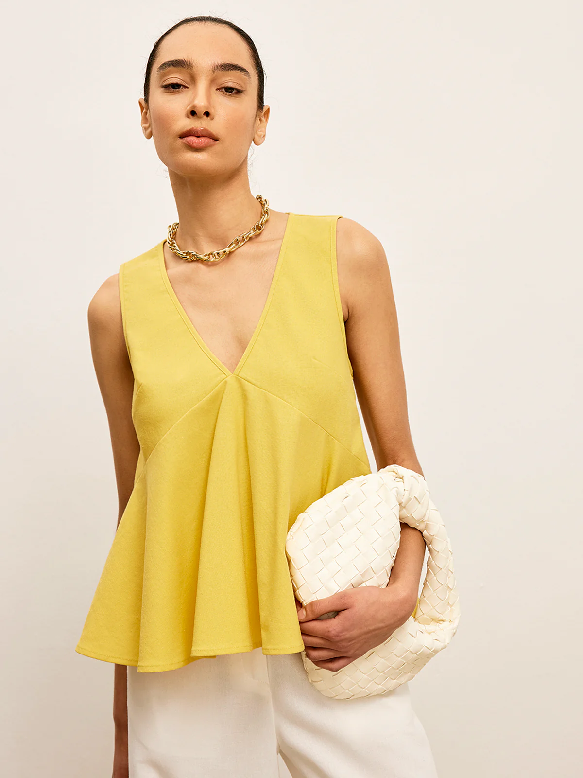 Cotton & Linen V-Neck Peplum Top - Takermore