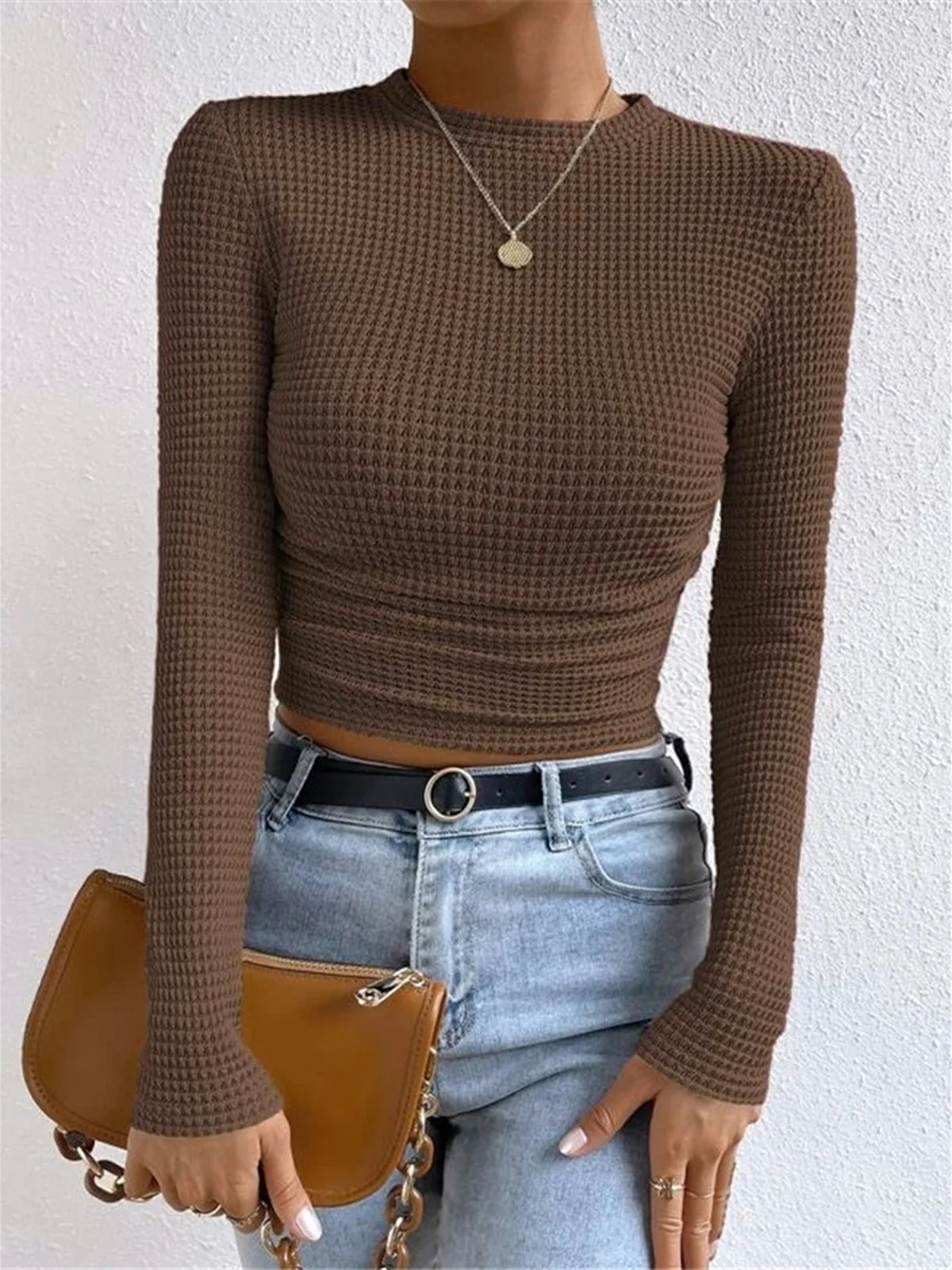 Plain Waffle Slim Sweater - Takermore