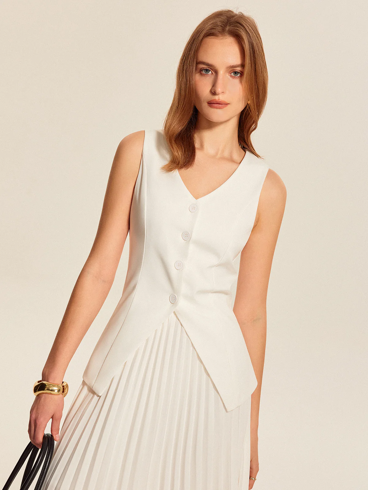 Buttoned Vest Pleated Skirt Set - Takermore