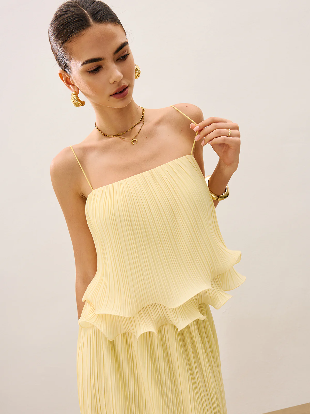 Pleated Layered Ruffle Skirt Set - Takermore