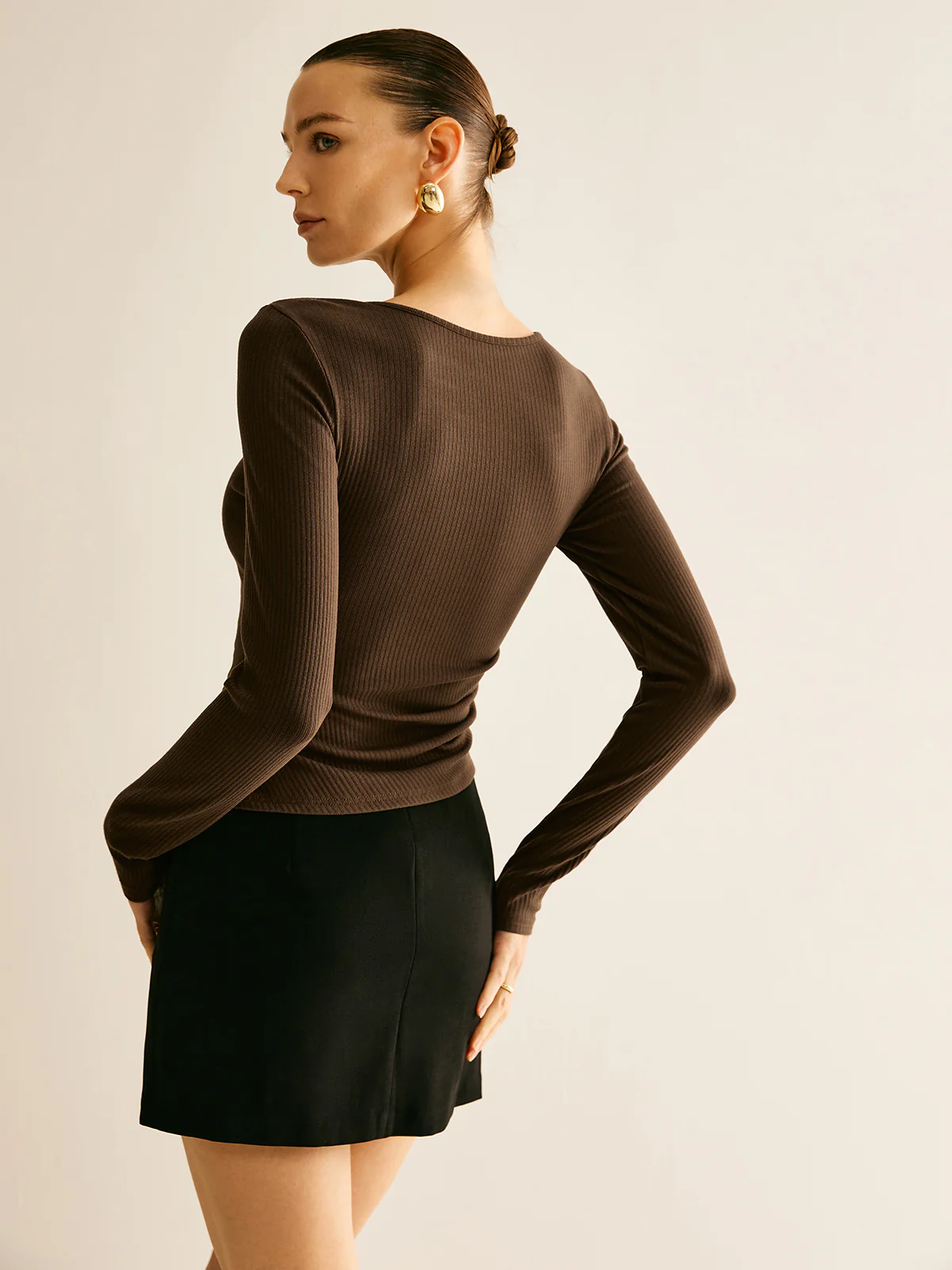 Asymmetrical Cutout Long Sleeve T-Shirt - Takermore