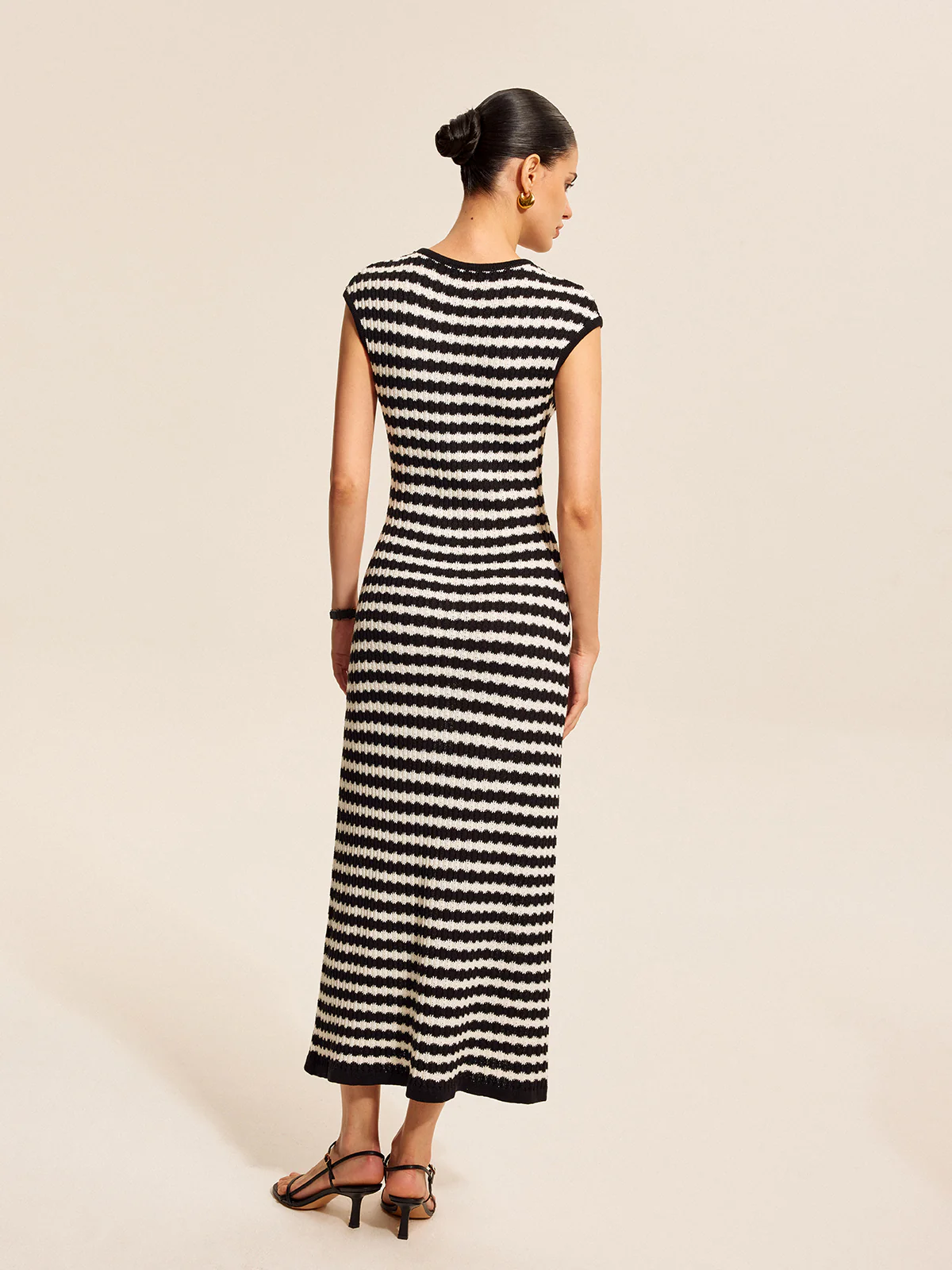 Striped Cap Sleeves Knit Dress - Takermore