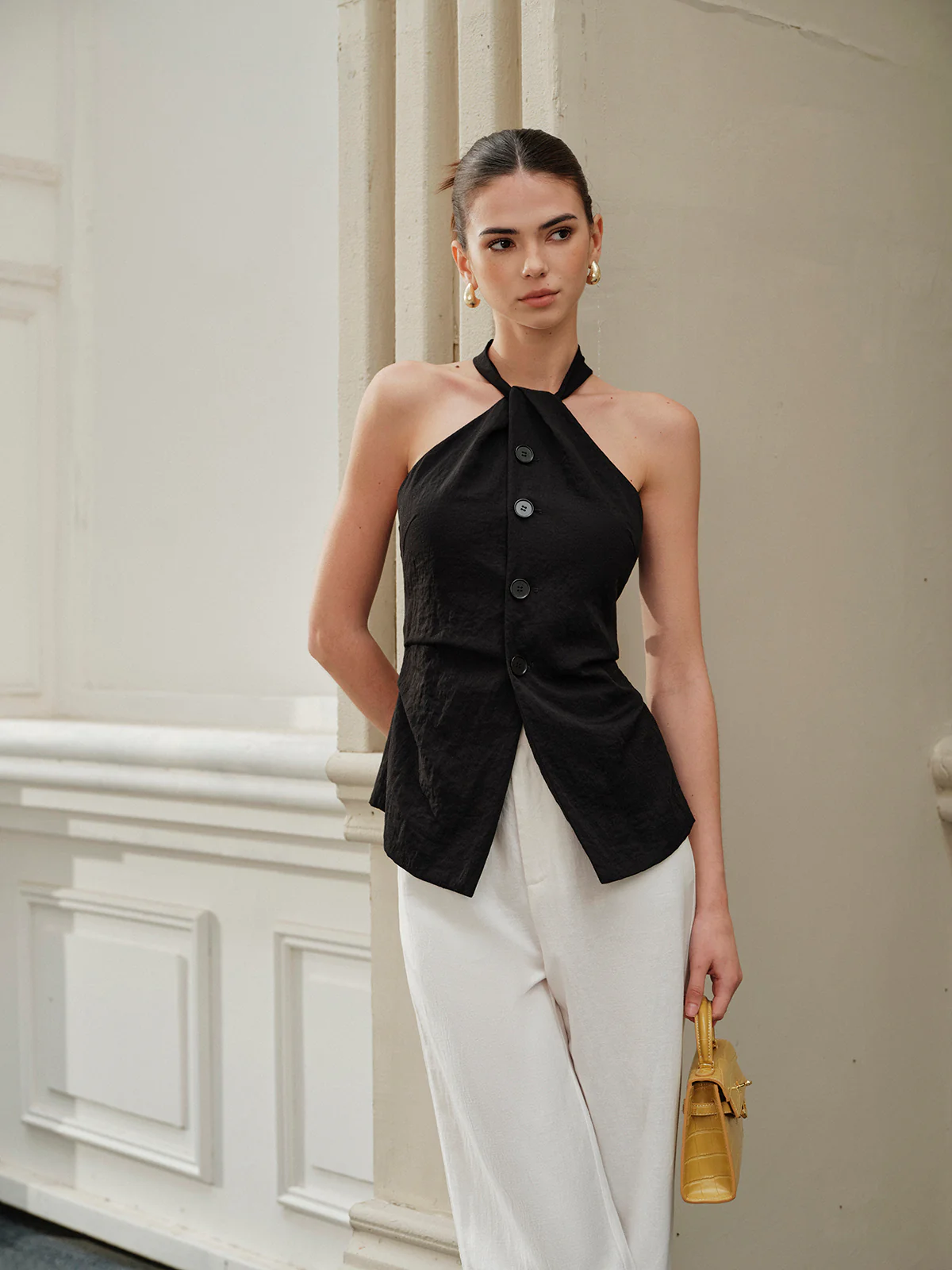 Halter Asymmetrical-Neck Split Top - Takermore