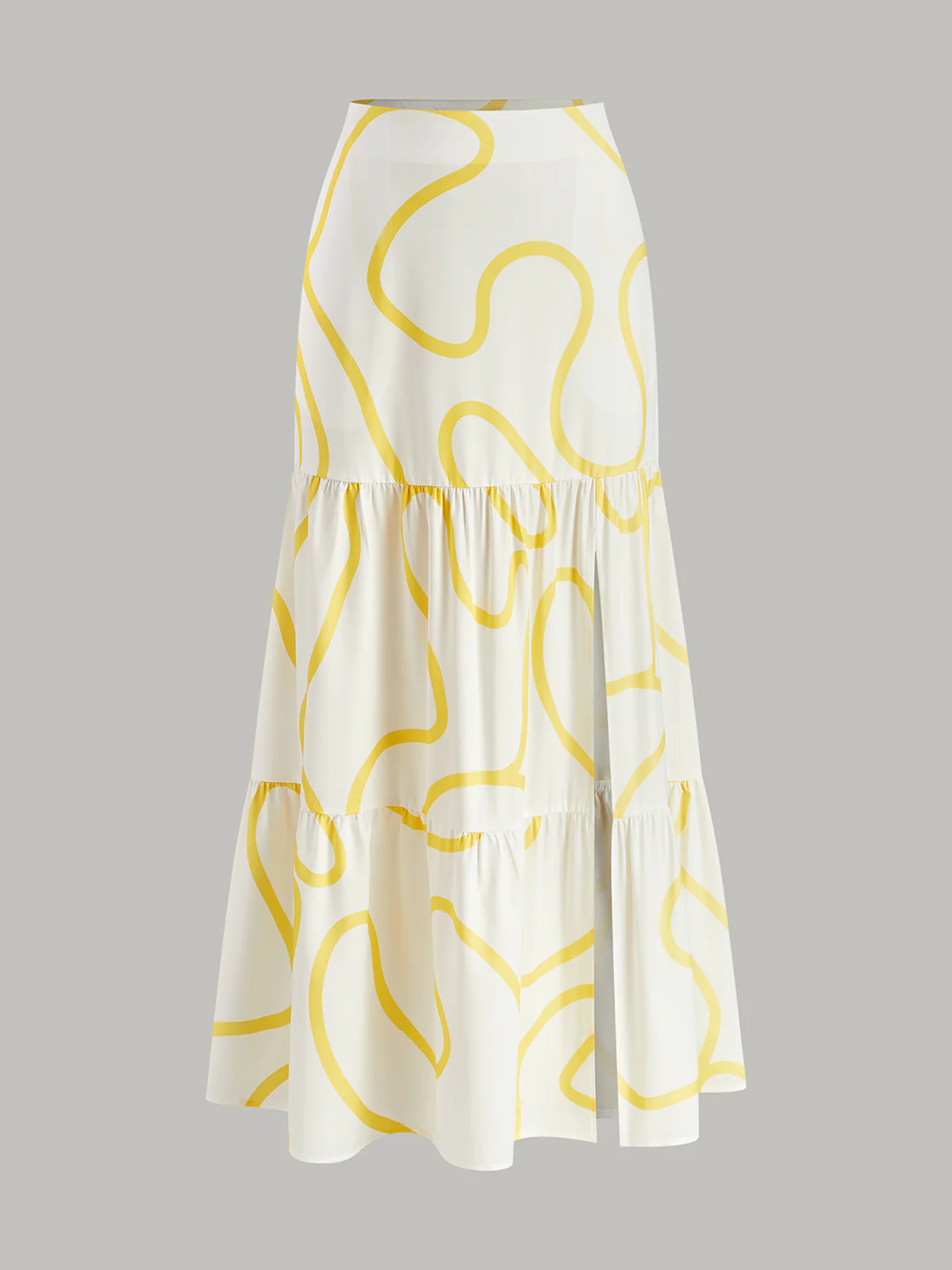 One-Shoulder Abstract Print Crop Top and Tiered Maxi Skirt Set - Takermore