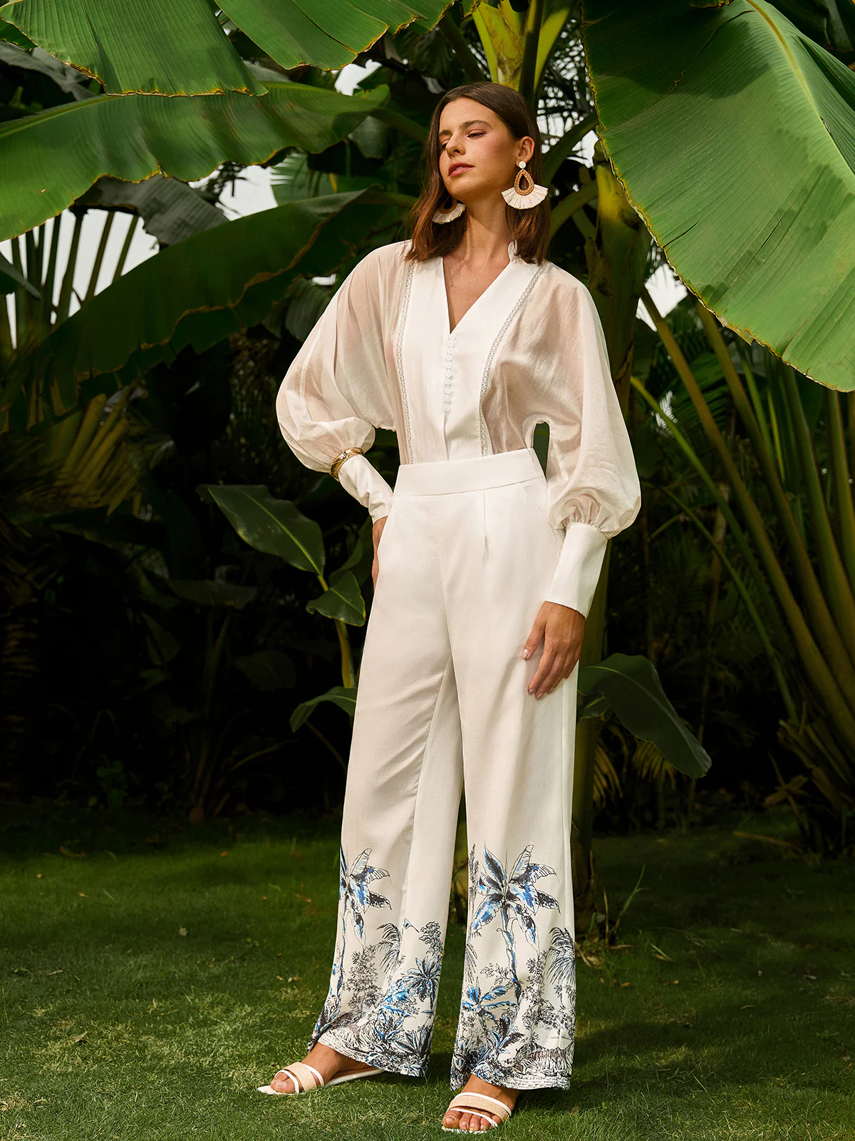 Low-Waist Floral Print Pants With Pockets - Takermore