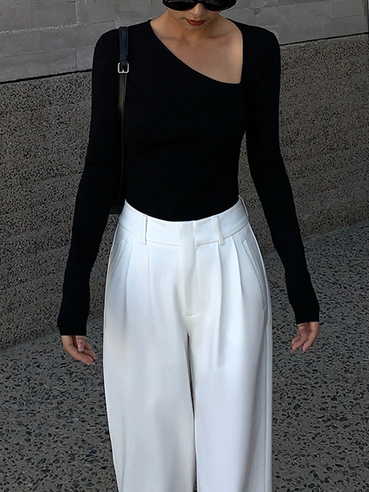 Asymmetrical Plain Long Sleeve T-Shirt - Takermore