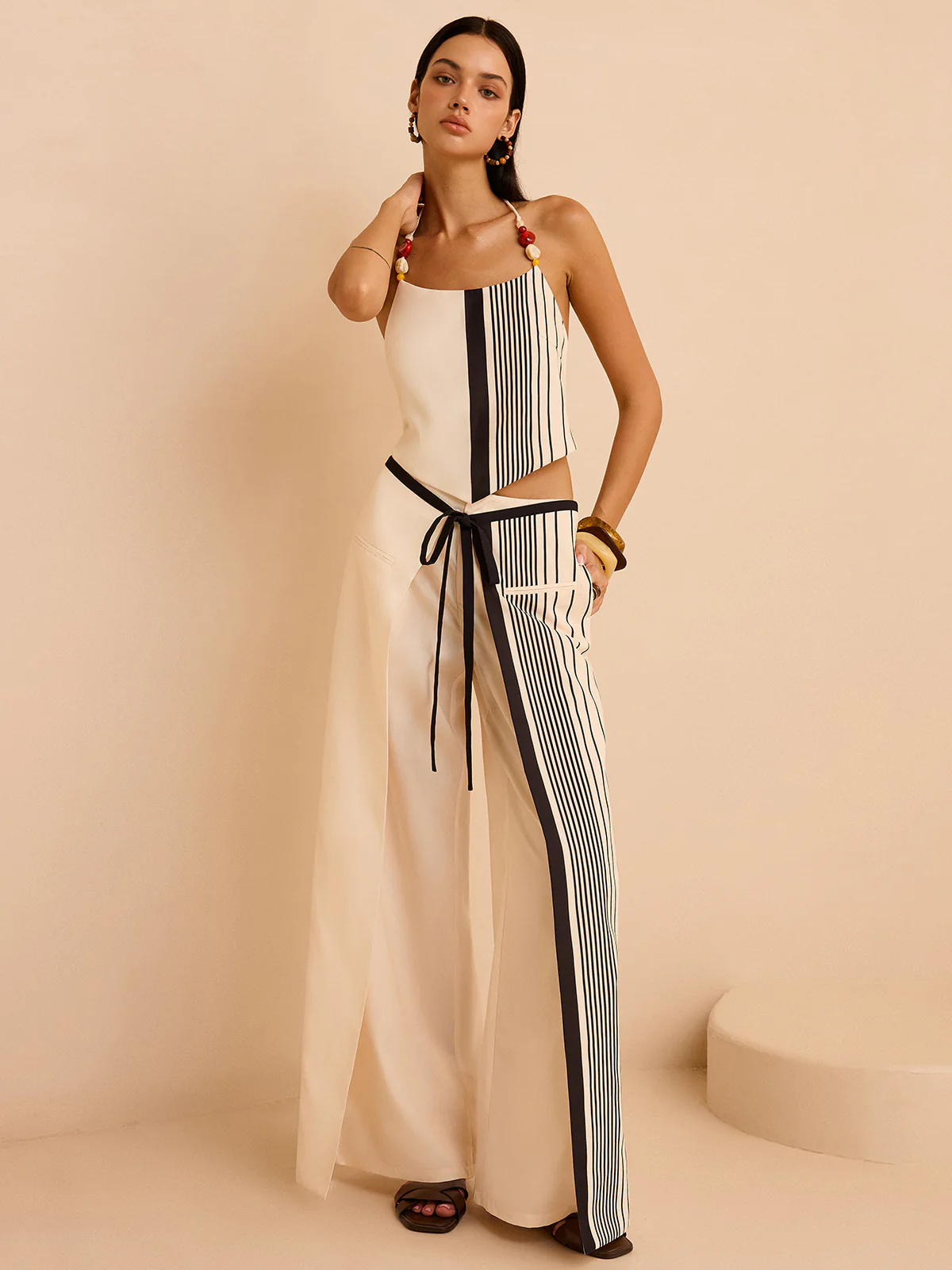 Striped Low-Waist Pants - Takermore