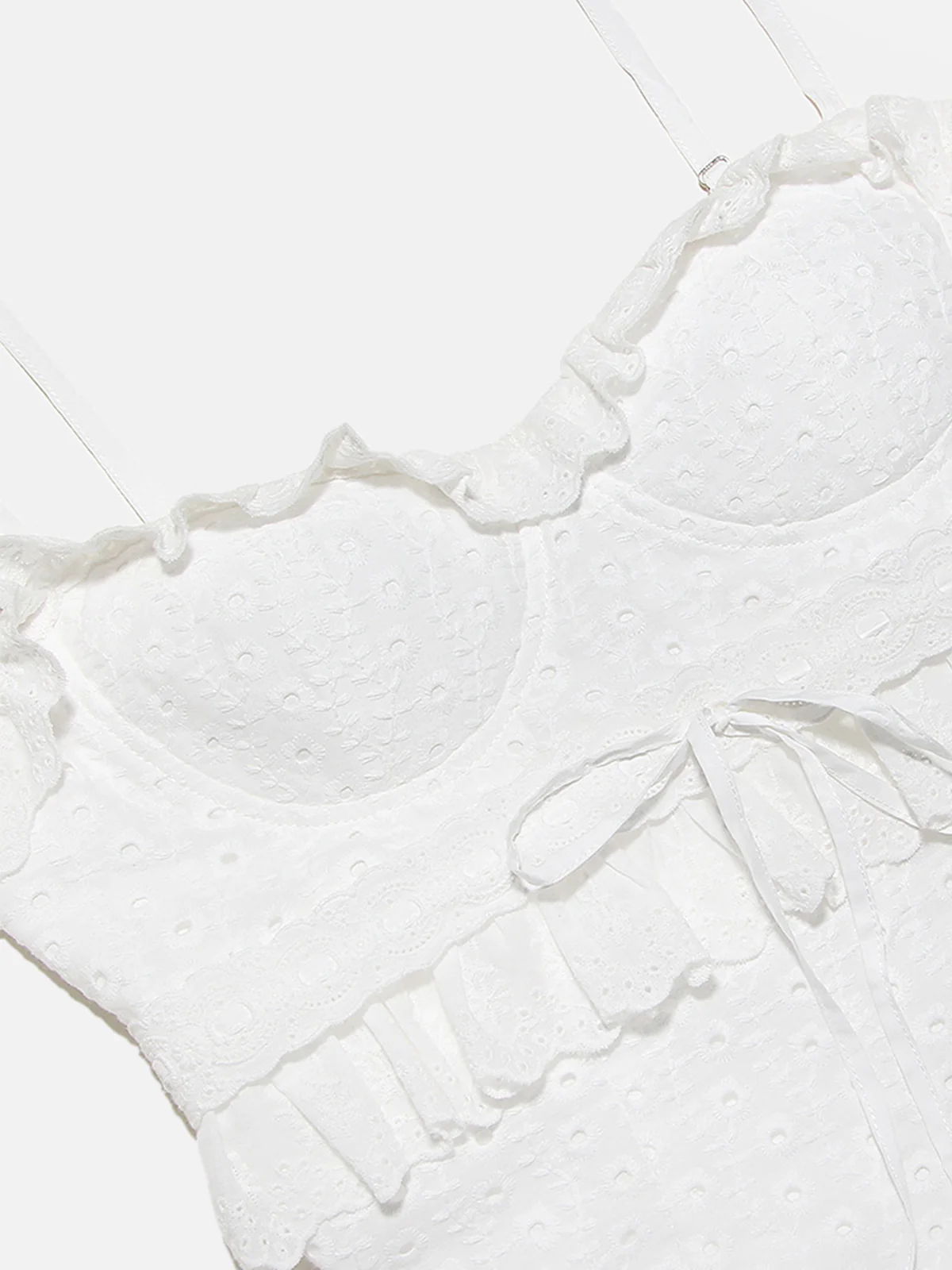 Cup Detail Layered Ruffle Eyelet Long Dress - Takermore