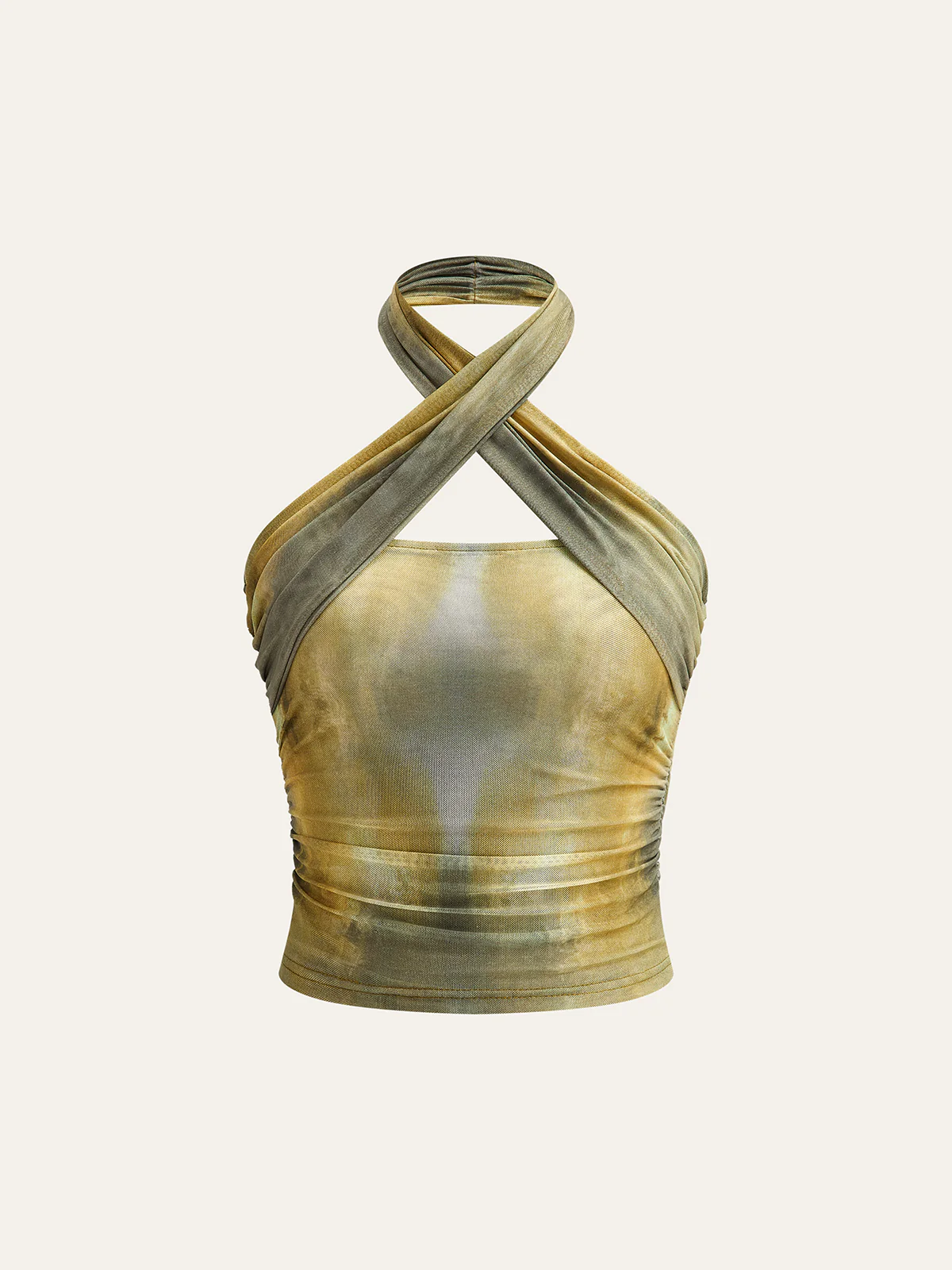 Semi-Sheer Mesh Cross Halter Top - Takermore