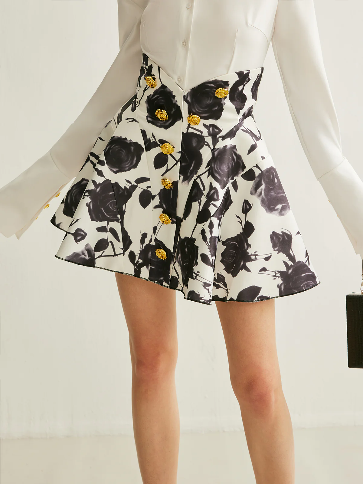 Floral Print Button-Detail Skirt - Takermore