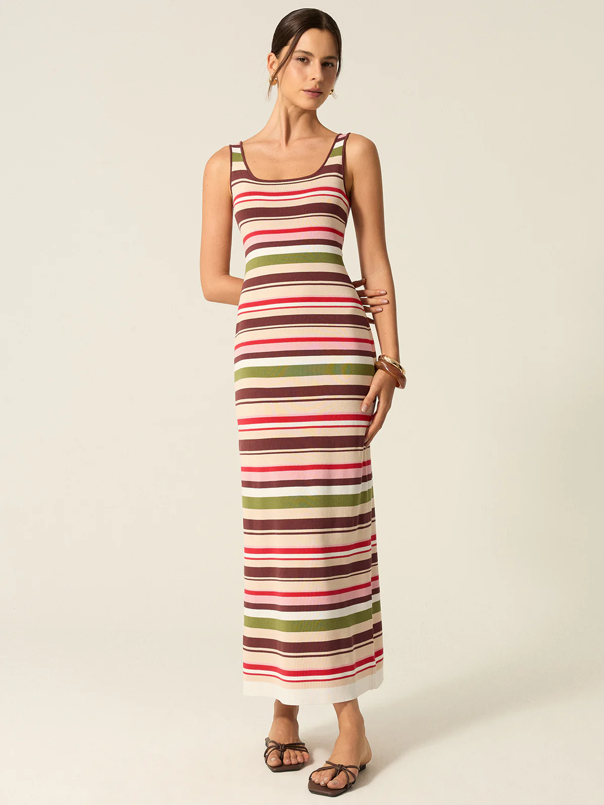 Color-Block Striped Maxi Dress - Takermore