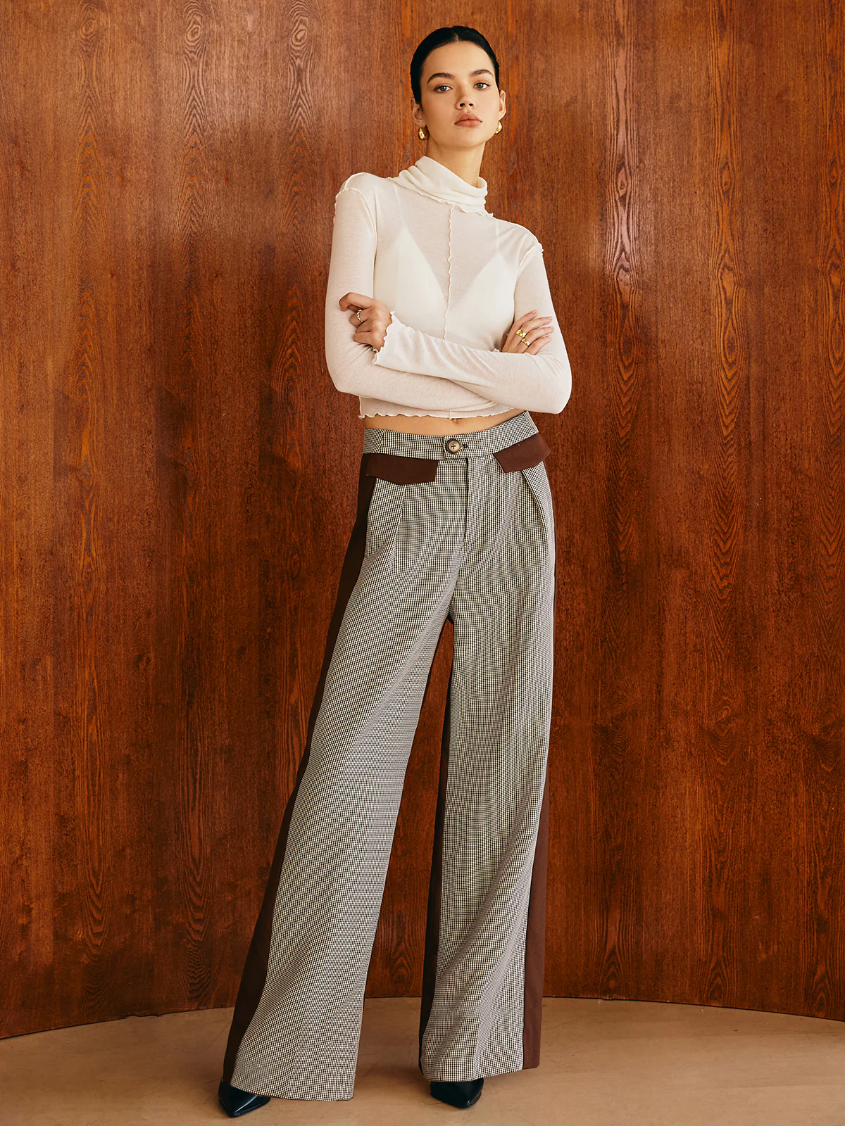 Color Block Plaid Straight Pants - Takermore