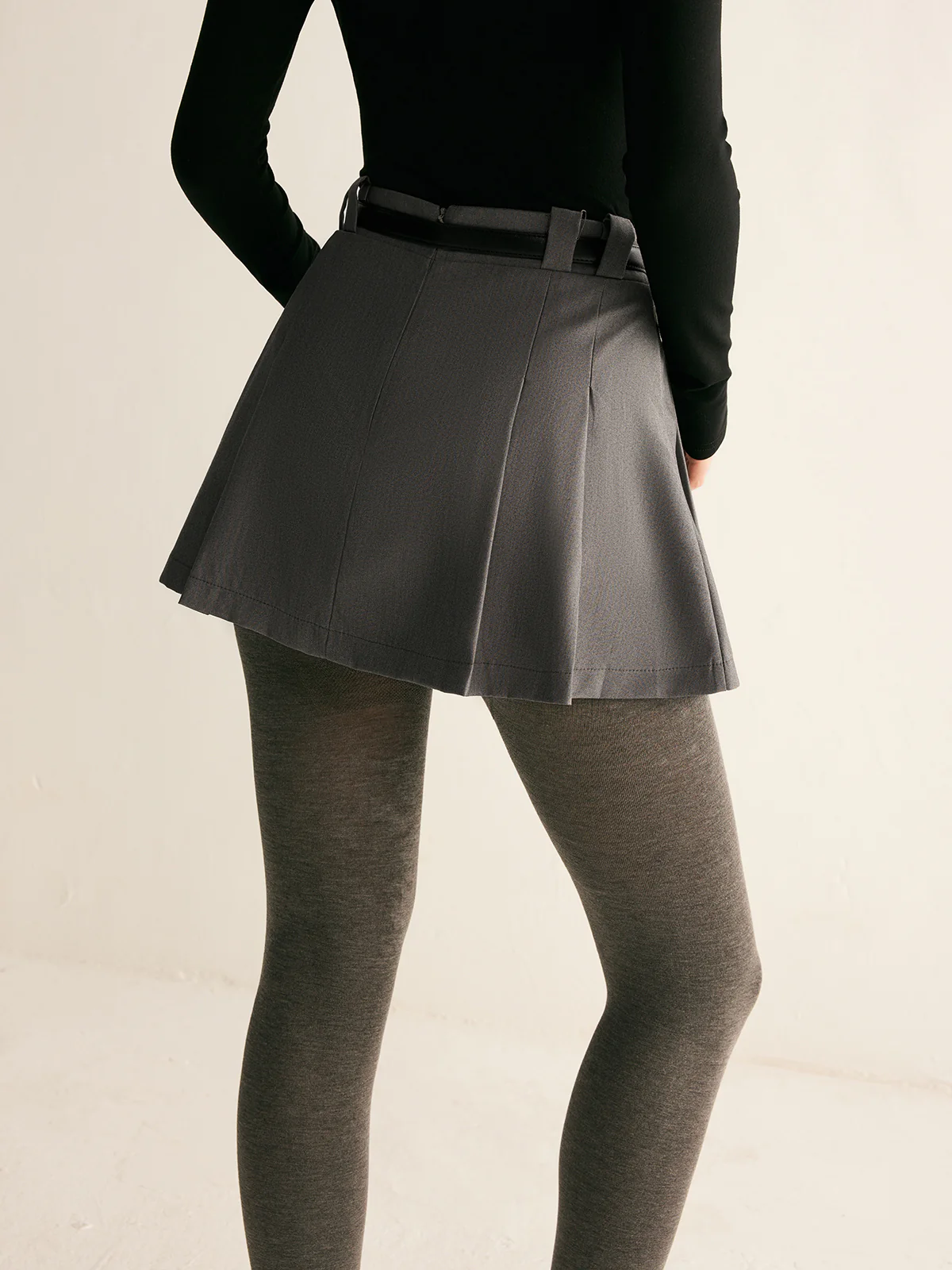 Pleated Suit Mini Skirt Without Belt - Takermore