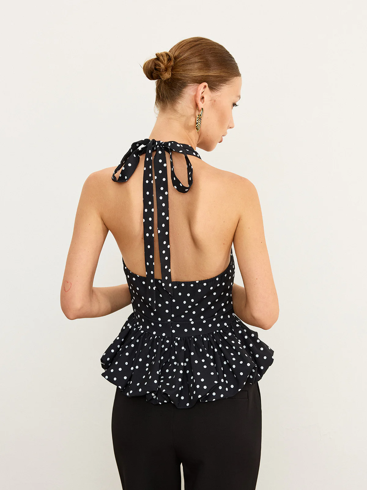 Polka Dot Halter Peplum Top - Takermore