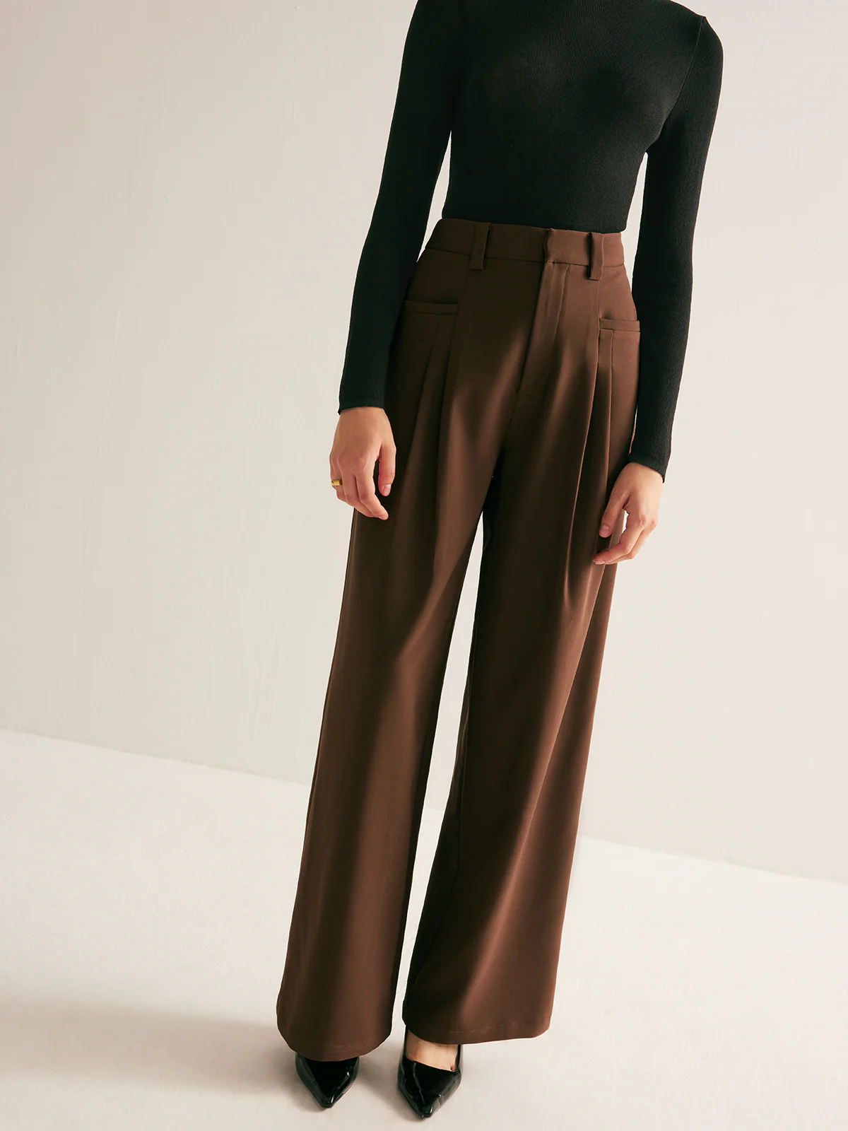 Casual Pleated Mid Waist Pants - Takermore