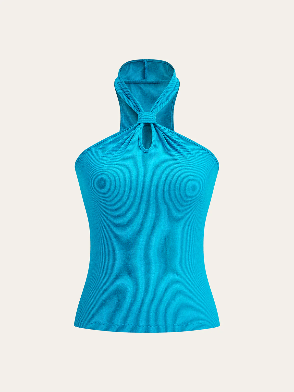Ribbed Halter Neck Knot Top - Takermore