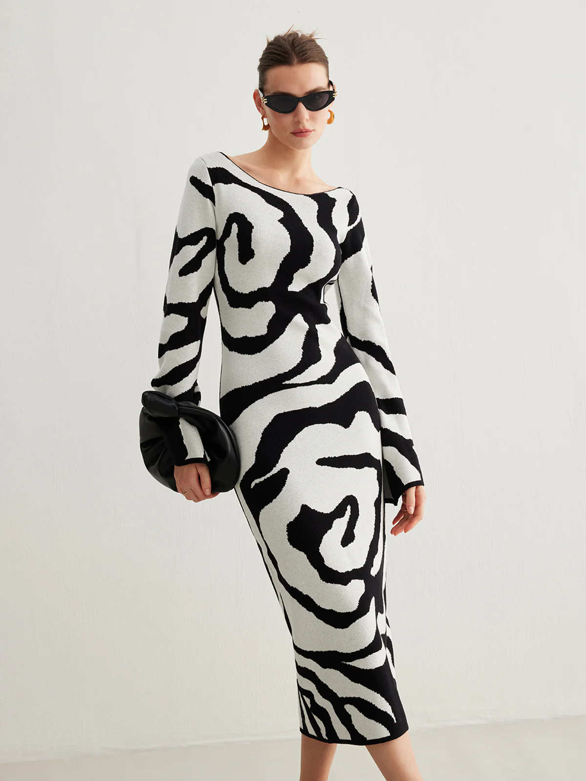 Zebra Bell Sleeve Sweater Dress - Takermore