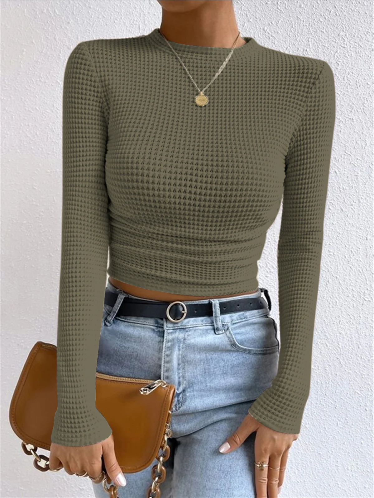 Plain Waffle Slim Sweater - Takermore