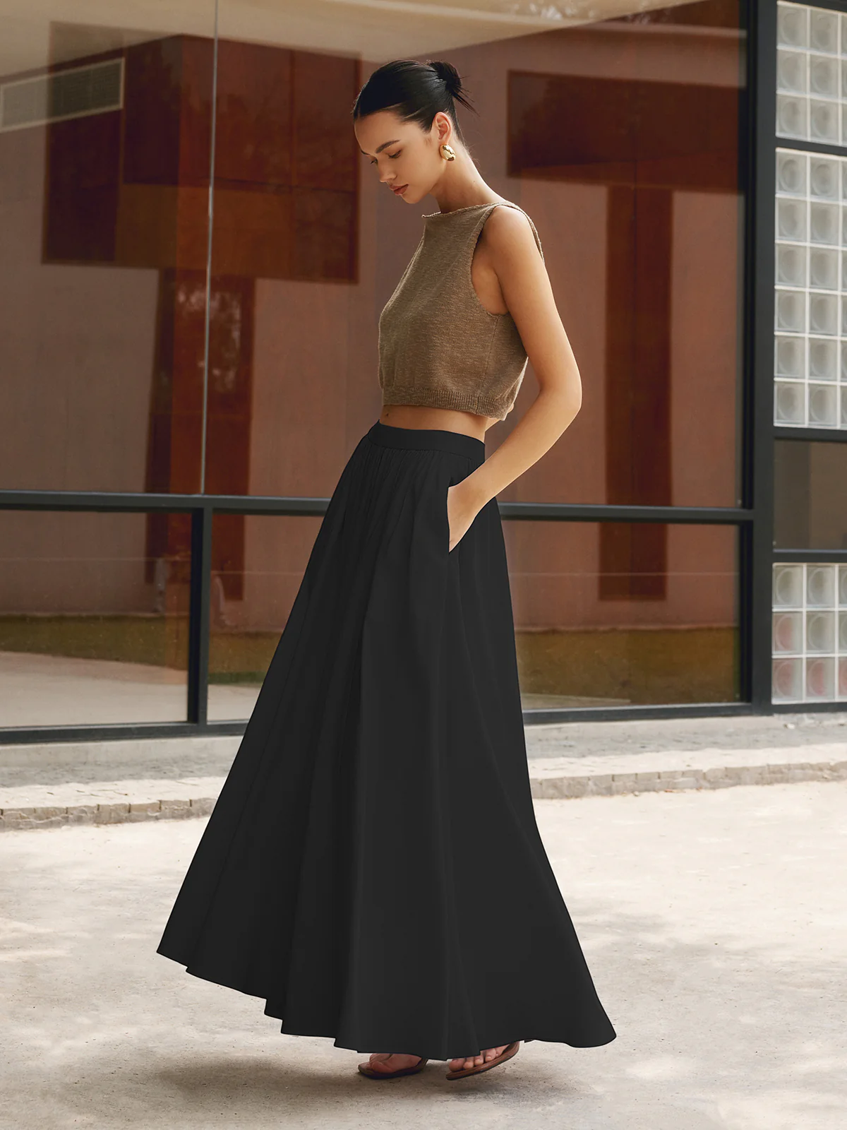 Linen Pleated Maxi Skirt - Takermore