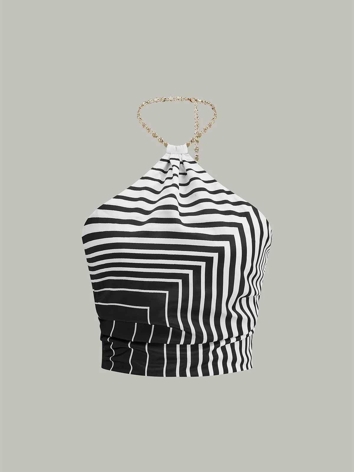 Striped Halter Top with Chain Strap - Takermore